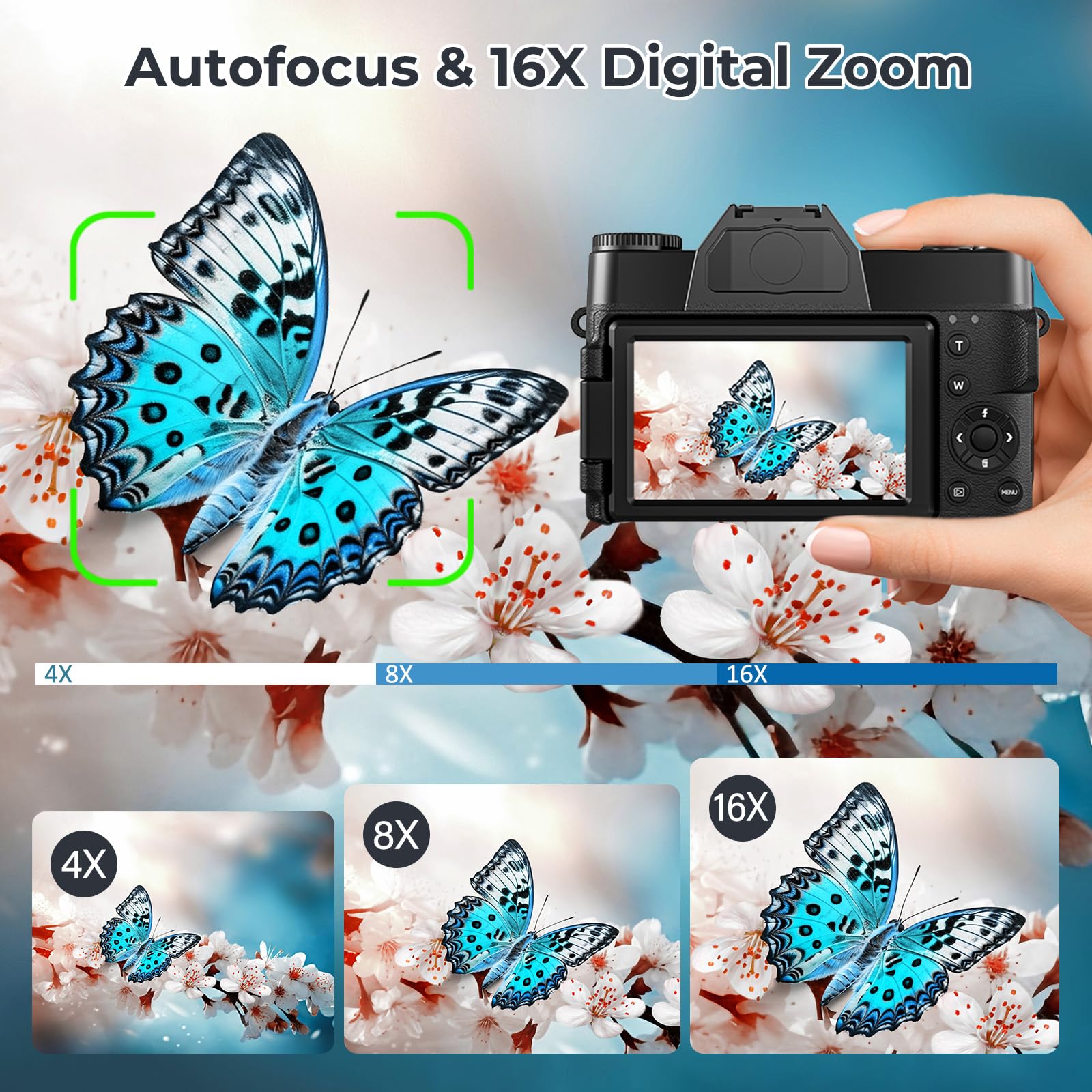 4K Digitalkamera mit WLAN, 75MP Kompaktkameras - 3 Inch 180 Grad Autofokus Wiederaufladbare Vlogging Fotoapparat Kamera mit WiFi Micro SD Karte &2 Akkus, 16X Digitalzoom für Anfänger