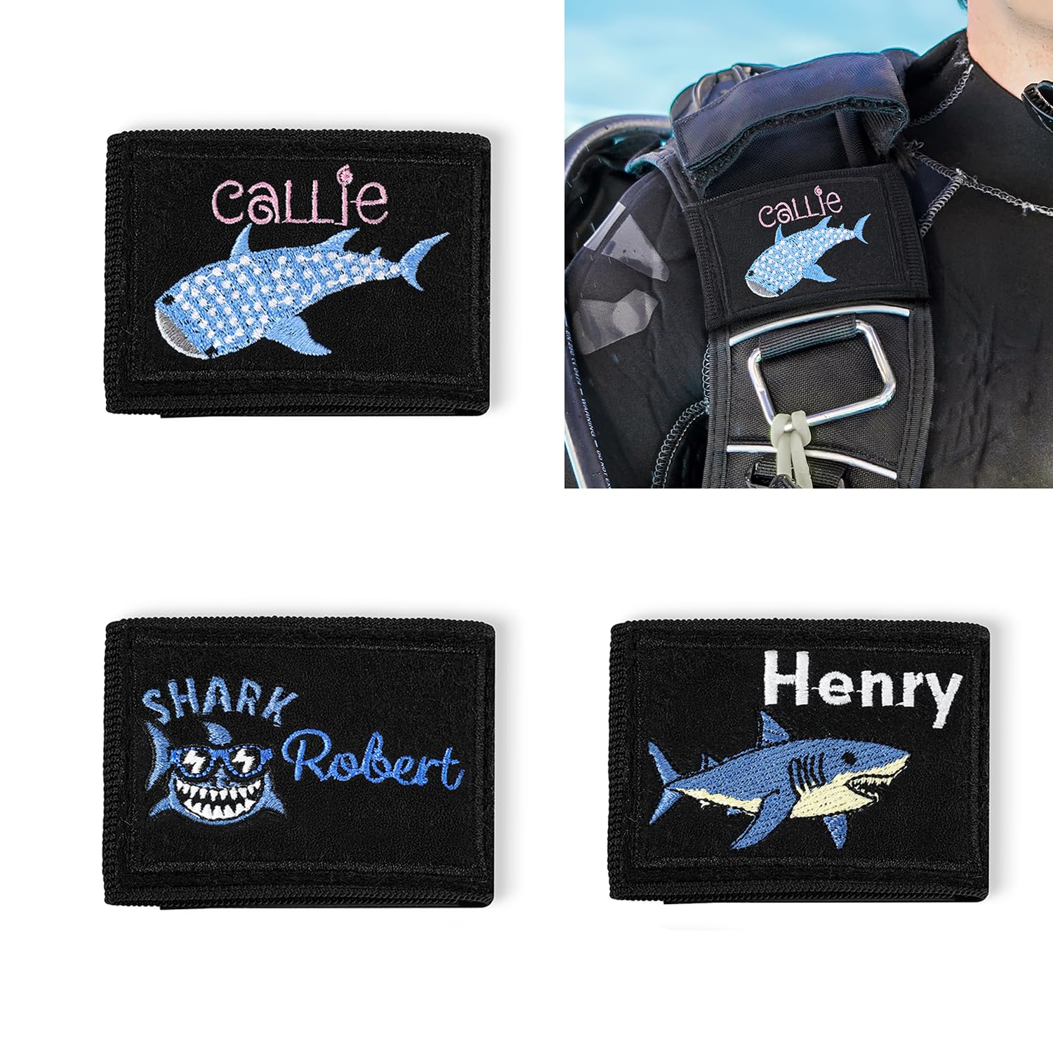 callie Personalised Shark Scuba Tag for BCD, Diving Identification Equipment Gear Gifts for Diving Lovers
