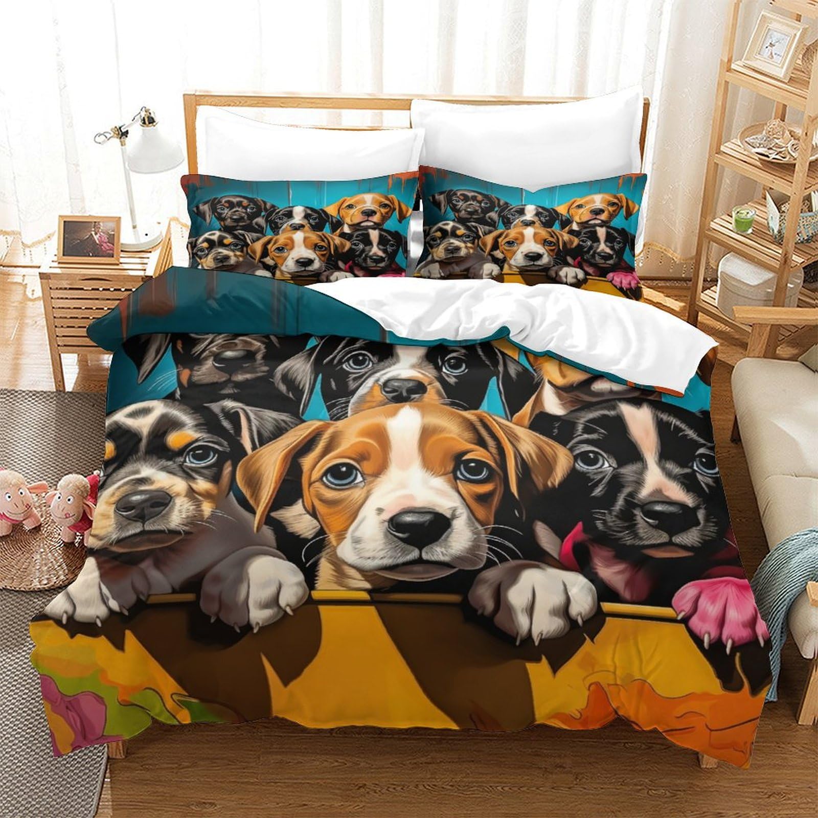 P1S9U7W5Y Cute Dogs 3D Printed 3 Piece Duvet Cover Set Microfiber Bedroom Decor Pet Pattern Bedding Set for Adults Teens Home Dorm King（220x240cm）