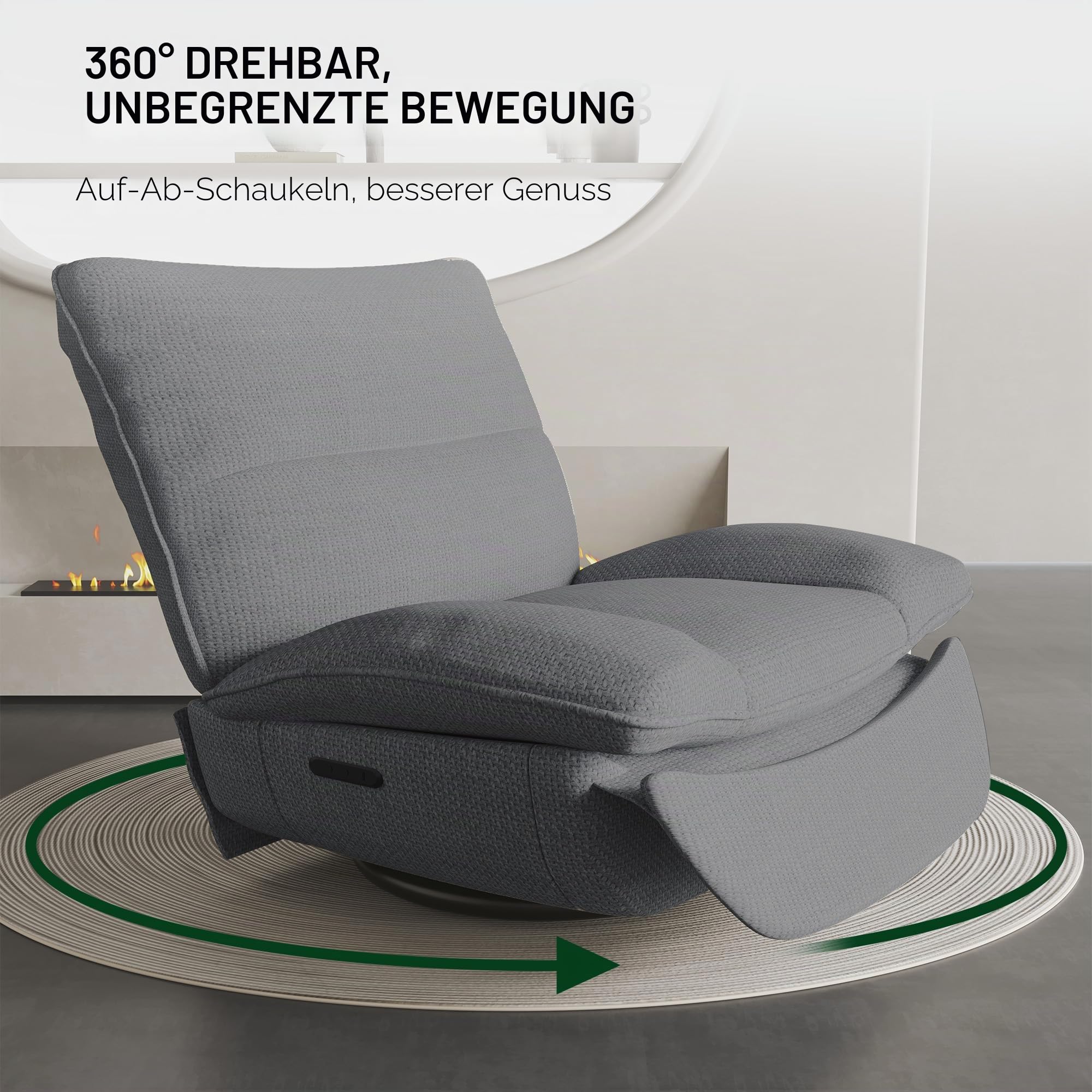 Softa Entspannungssessel, Manueller Schaukelstuhl mit verstellbarer Fußstütze, Seitentaschen, gepolsterte Sitzfläche und Rückenlehne, bequemer Liegesessel für das Wohnzimmer, Grau