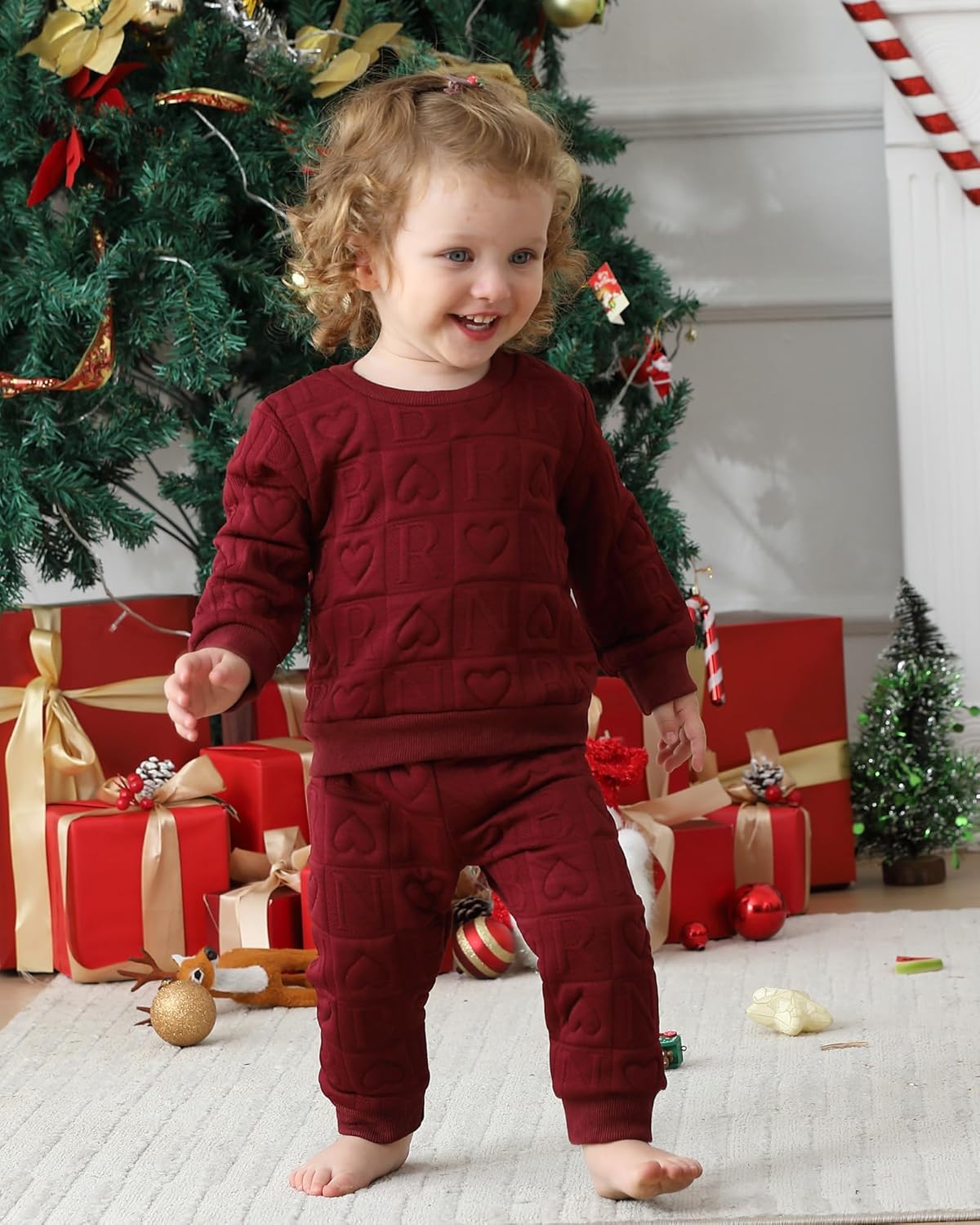 Jecson Toddler Baby Girl Clothes: Soft Warm Outfits Set Quilted Heart Sweatshirt & Pants Cute Fall Winter Home Out 2Pcs 3M-4T - Image 2