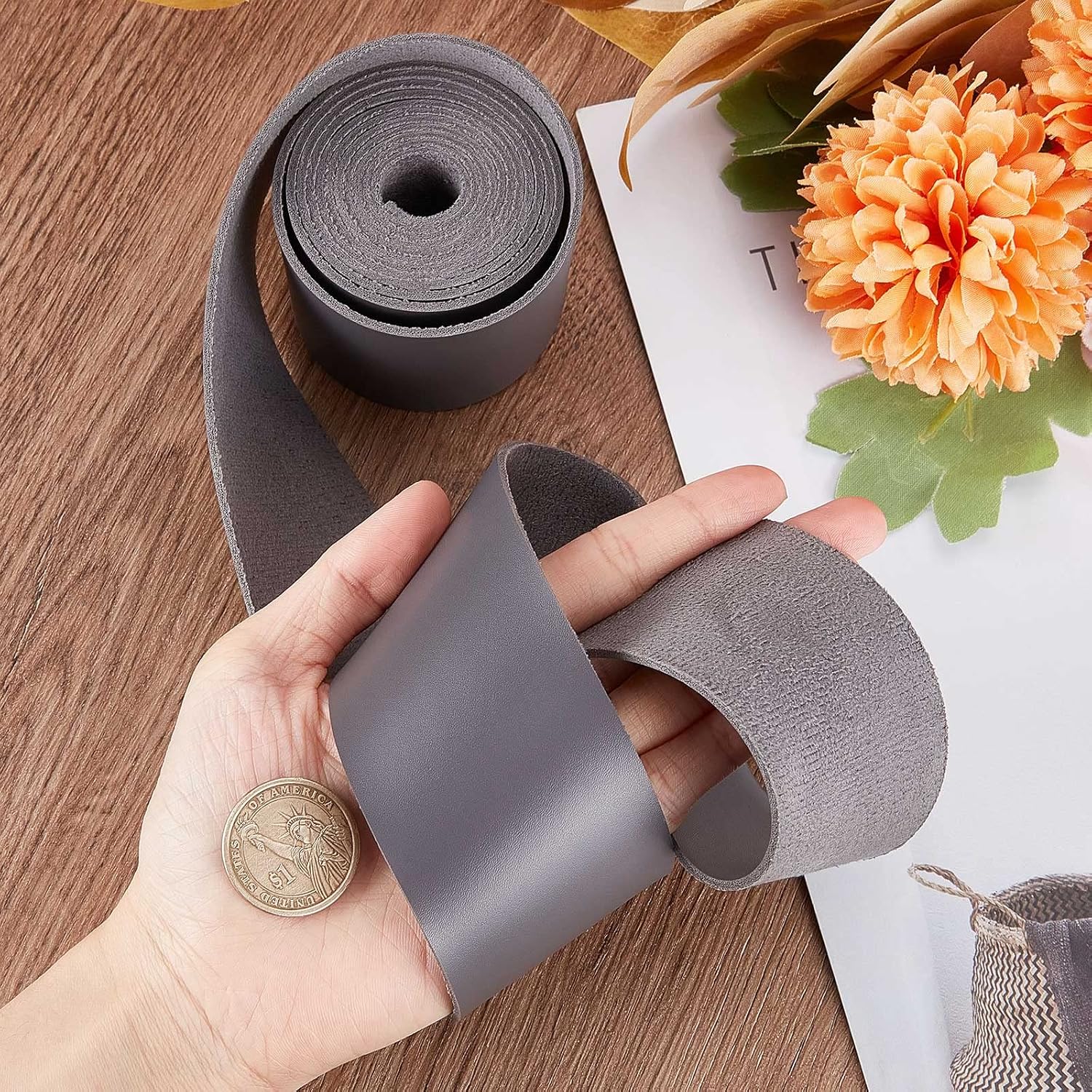 GORGECRAFT 2 Inch Wide Leather Strap for Crafting 79 Inch Long Flat Leather Cord 2mm Thick Grained Imitation Leather Strips for DIY Craft Projects Pet Collars Belt Bracelet Jewelry Making, Gray