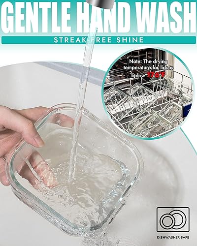 Miniatura 5 de Juego de 6 recipientes de vidrio de borosilicato para almacenamiento de alimentos con tapas herméticas, aptos para horno, microondas y congelador, a