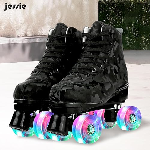 Miniatura 2 de jessie Patines clásicos para mujer, de doble fila, cuatro ruedas, piel de vacuno, patinaje al aire libre para jóvenes, niños y niñas con bolsa de