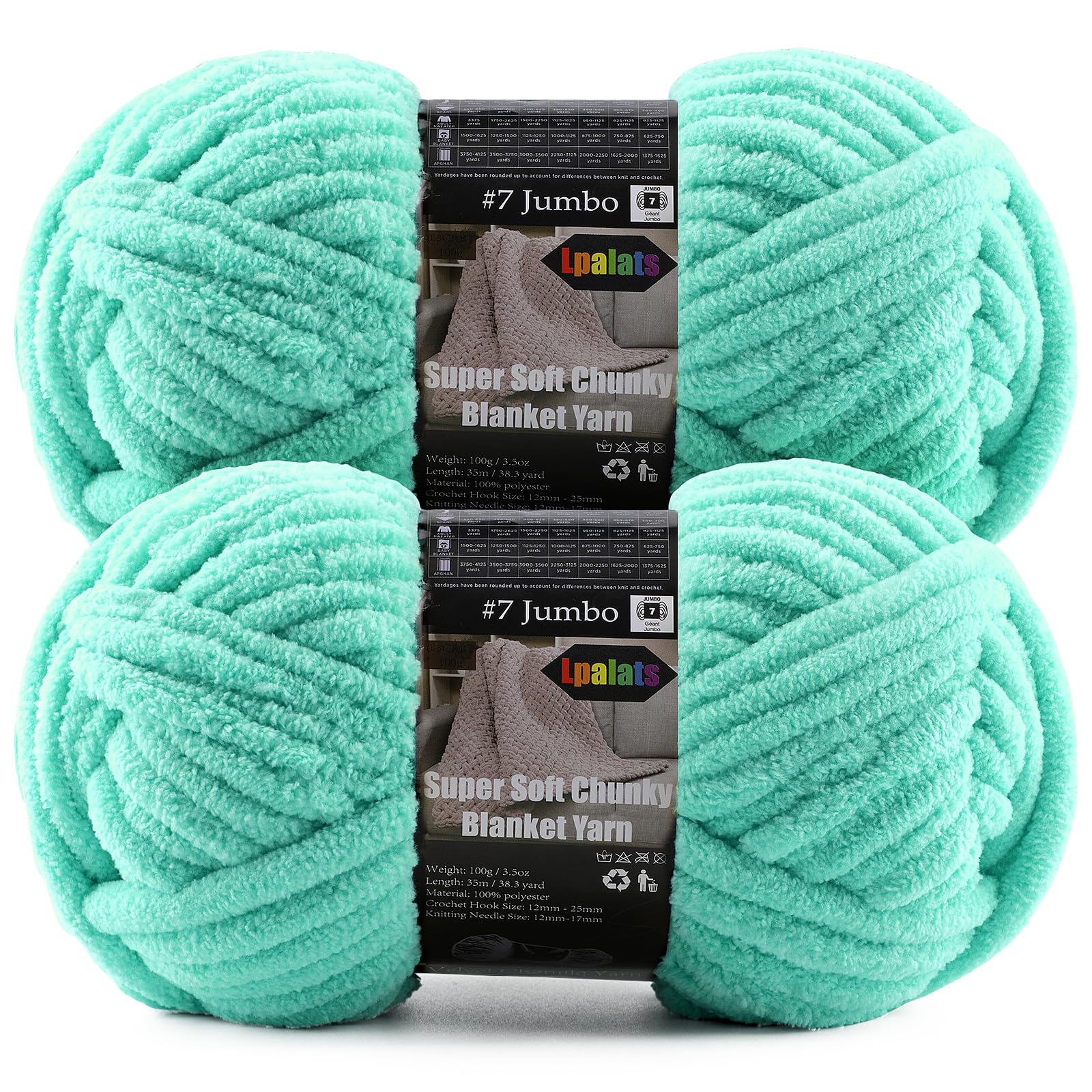 2-Pack Super Soft Chunky Yarn for Crocheting Blankets - 7oz/76.4yd Total, Thick &amp; Plush Chenille Yarn for Quick Baby Projects, Amigurumi, Scarves, Aqua