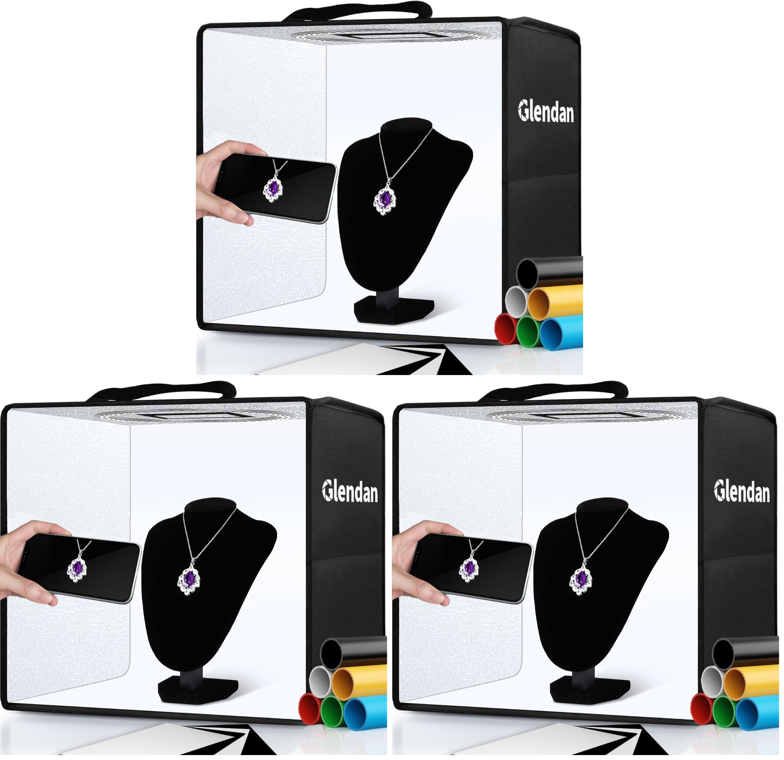 Glendan Portable Photo Studio Light Box,12"x12" Professional Dimmable Shooting Tent Kit with 112 LED Lights & 6 Backdrops for Jewelry and Small Items Product Photography — Amazon image 13