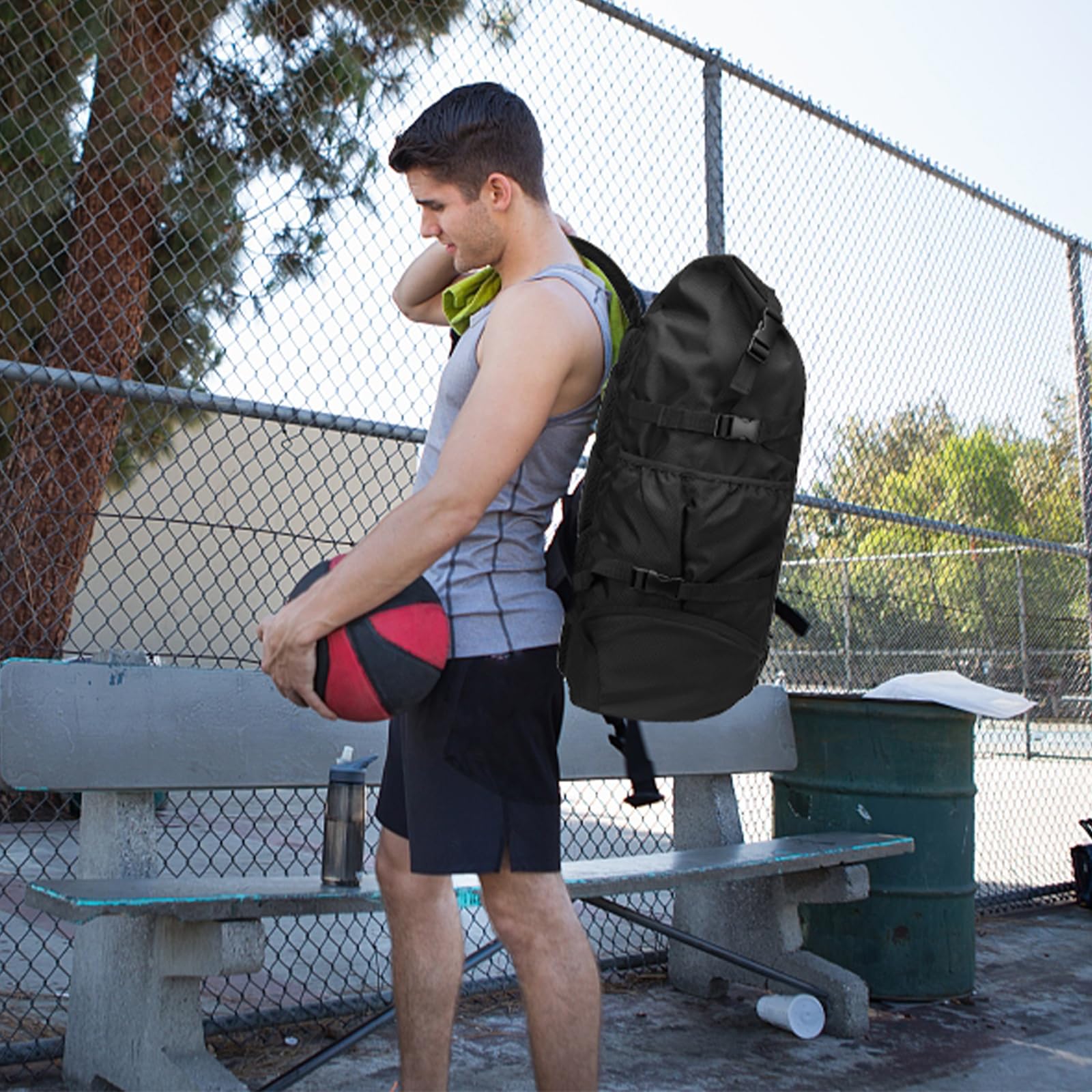 Kono Mochila Deportiva para Baloncesto Bolsa Portátil con Cuerda Negro