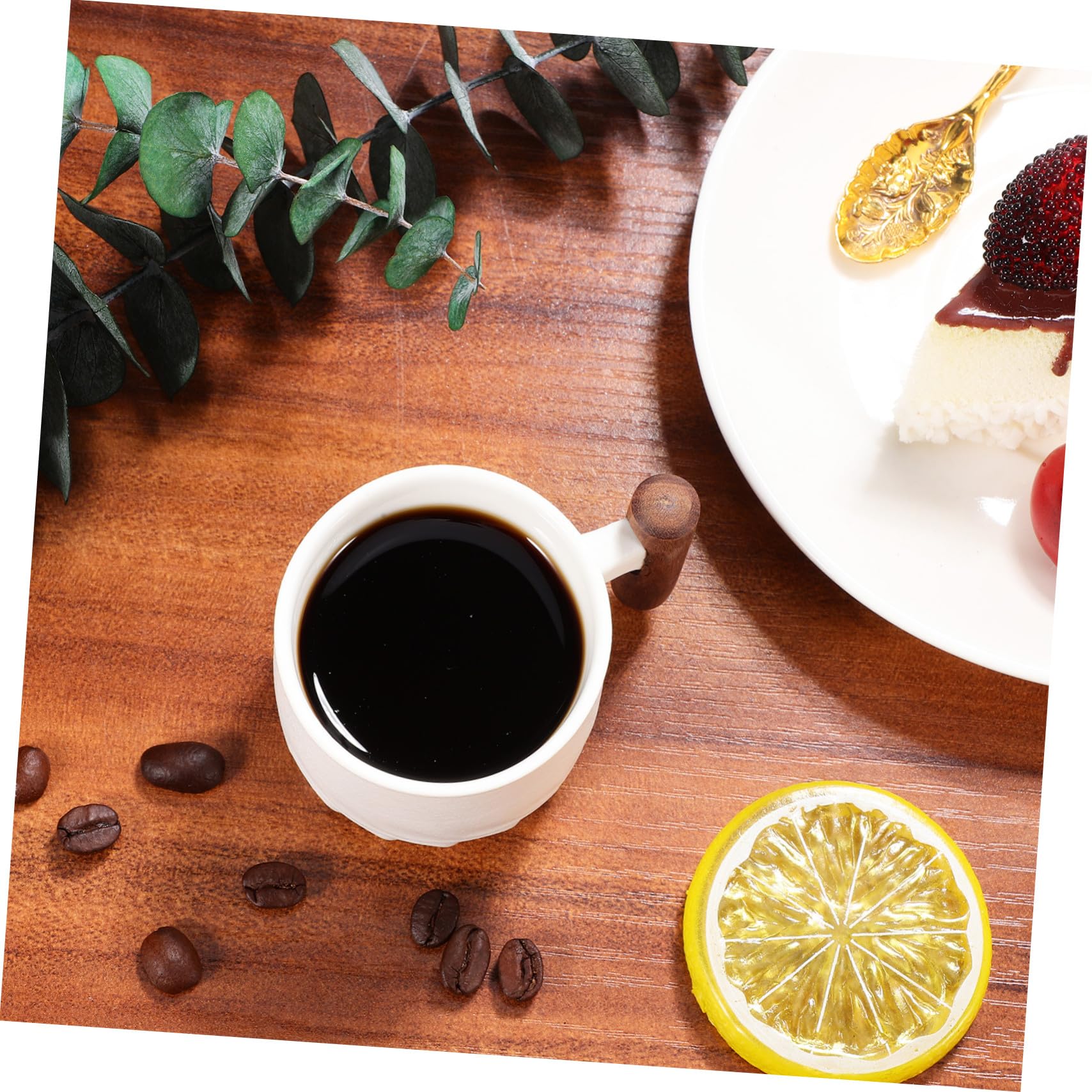 4pezzi Tazzine Caffè in Ceramica Tazze da Pranzo in Porcellana Tazze da Tè con Manico in Legno da Ufficio per Cucina