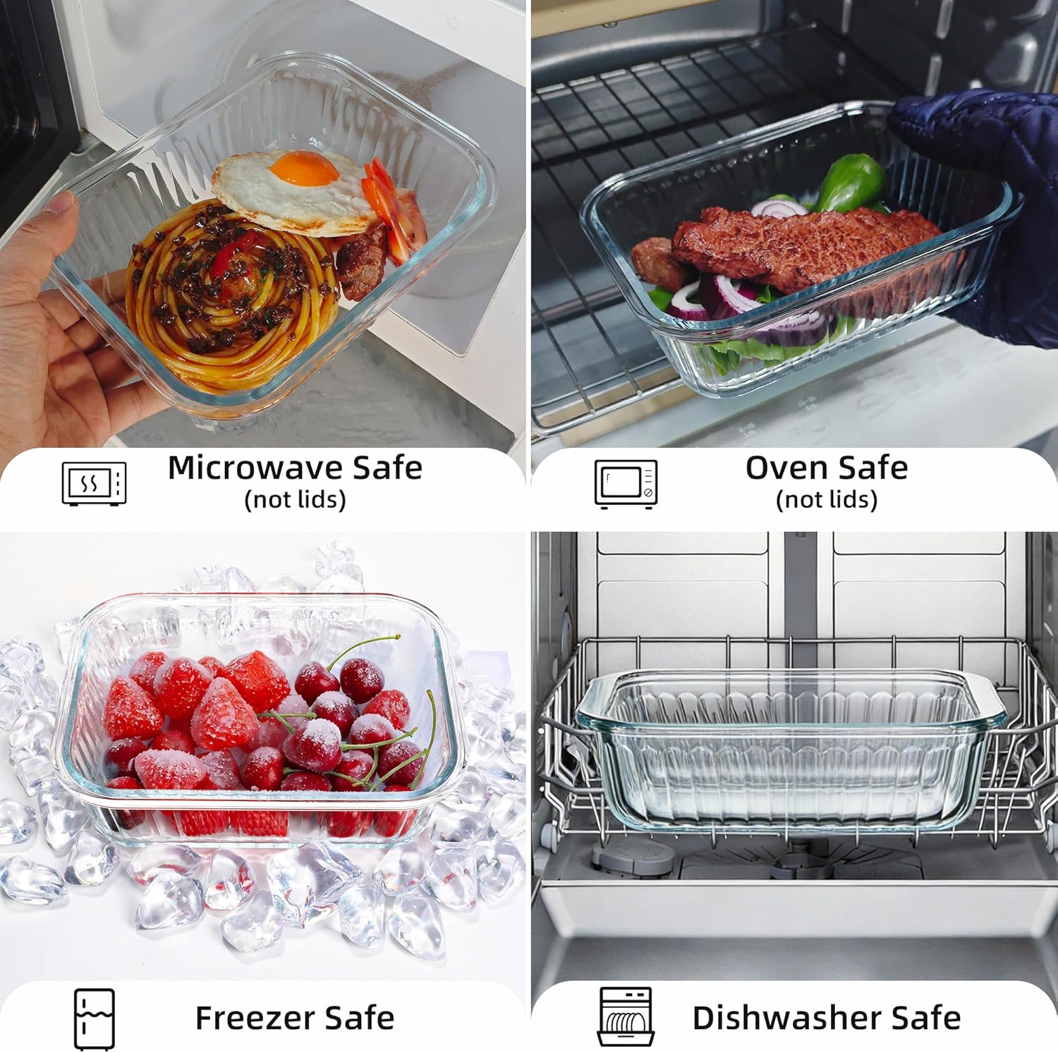 10-Pack Glass Food Storage Containers, 34Oz & 12Oz Borosilicate Glass Meal Prep Container Set with Airtight Lids, Leak-Proof Lunch Containers for Soup, Oven, Dishwasher, Freezer Safe, Grey
