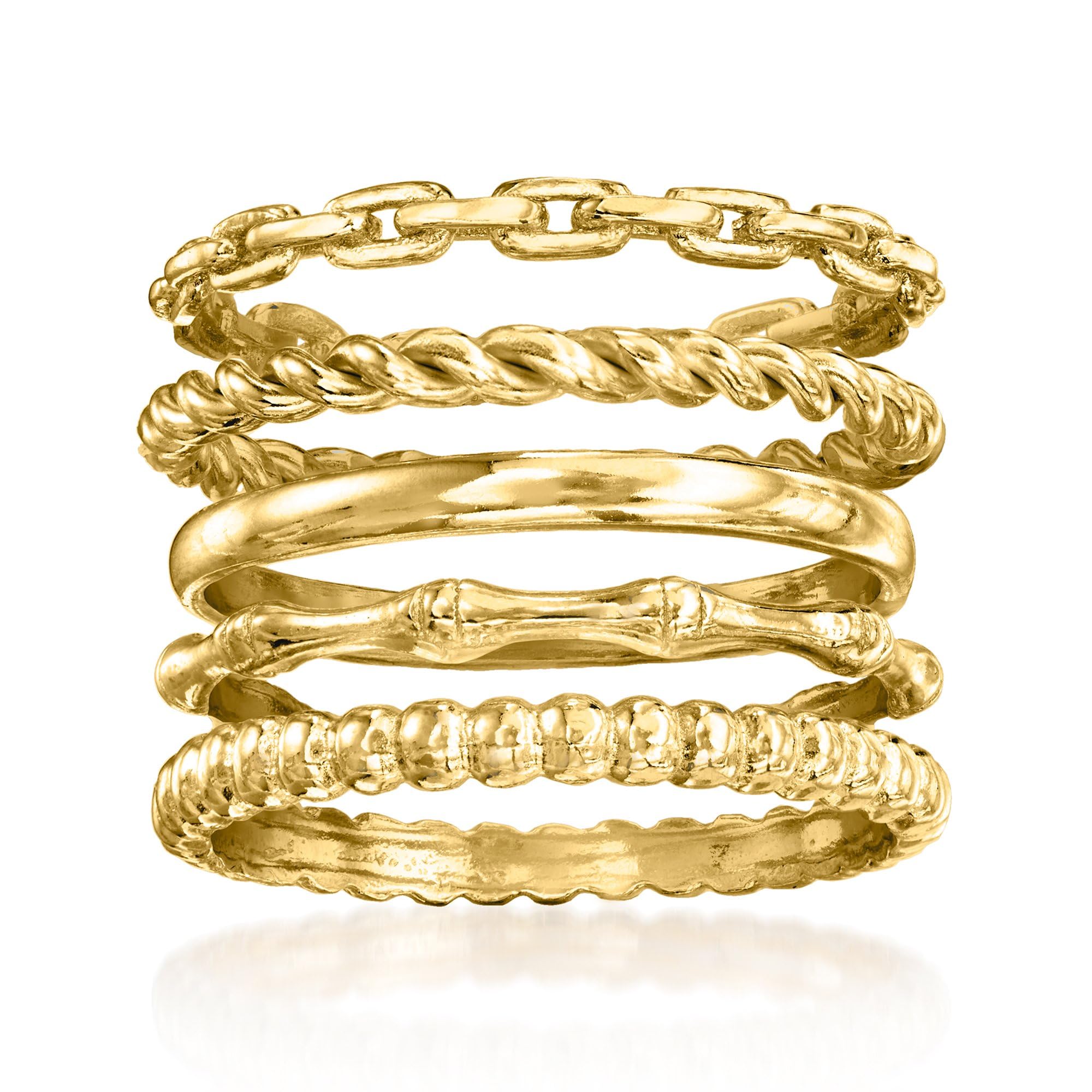 18kt Gold Over Sterling Jewelry Set: 5 Stackable Rings