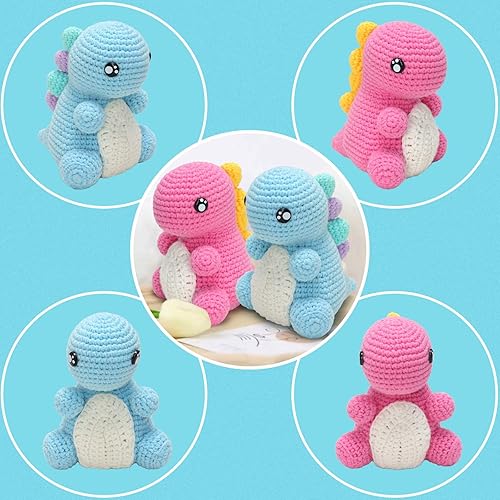Miniatura 2 de Maziky Kit de ganchillo para principiantes de 2 piezas para adultos, kit de inicio de ganchillo de dinosaurio lindo con tutoriales en video paso a