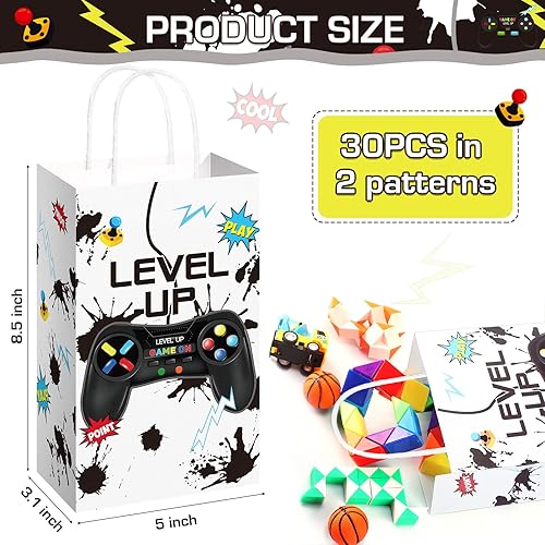 Miniatura 2 de Crtiin 30 bolsas de regalo para fiestas de videojuegos, suministros para fiestas temáticas de jugadores, bolsa de papel para juegos con asa, regalos