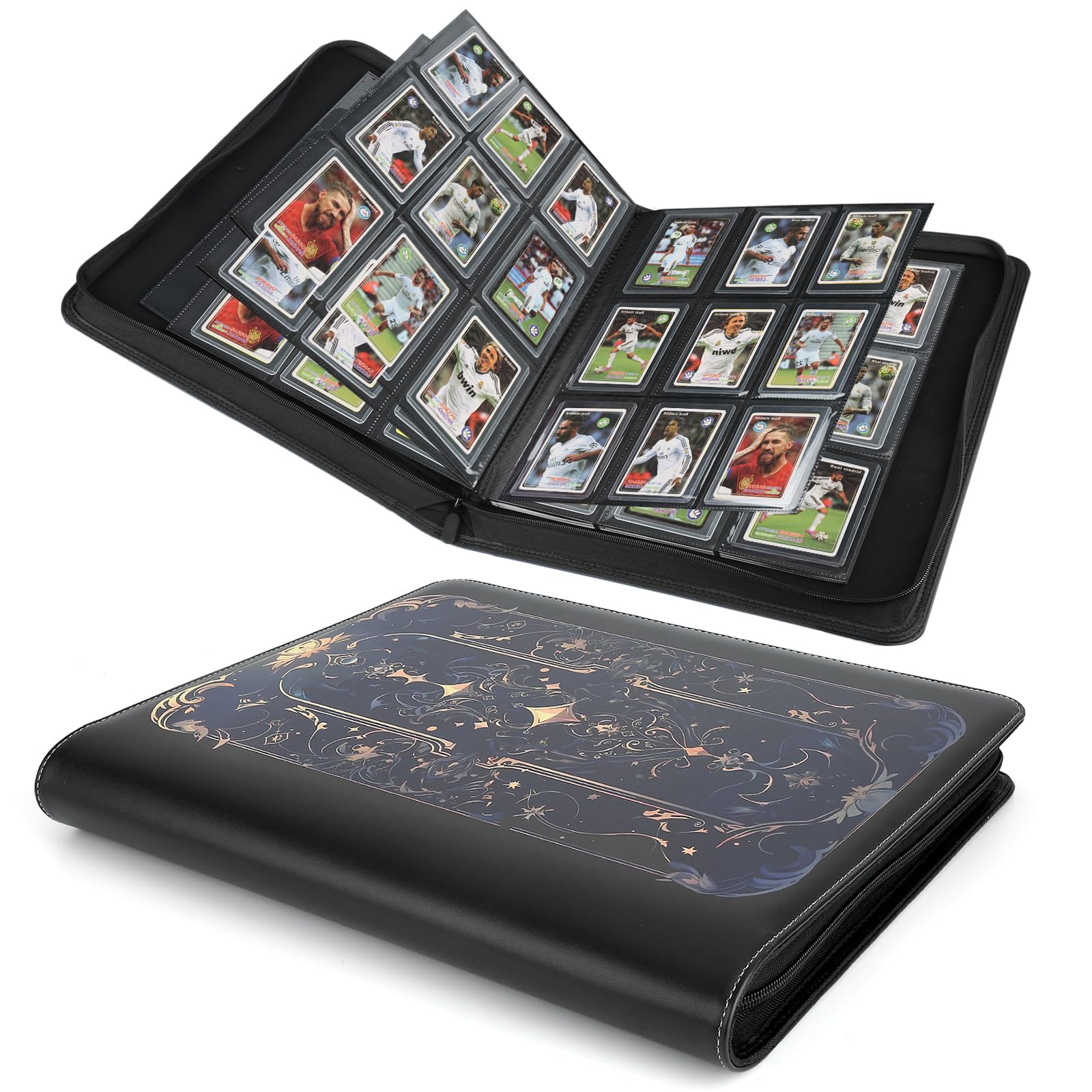 Toploader Binder,Toploader Hard Cases, 9-Pocket Pages Sleeves Hold up 288 Cards.Toploader Card Binder with Sleeves for “3×4” rigid，Card Holder(black purple) — image 1