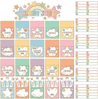 86pcs Happy face Class Jobs Bulletin Board Smile Face Classroom Jobs Pocket Chart Set Preppy Teacher's Helper Chalkboard Decor Classroom Bulletin Board Set Wall Decoration for Back to School Supplies