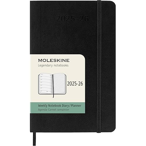 Moleskine Weekly Planner 2025-2026, Agenda Settimanale 18 Mesi Con Spazio per Note, Copertina Morbida e Chiusura Elastica, Formato Pocket 9 x 14 cm, Colore Nero