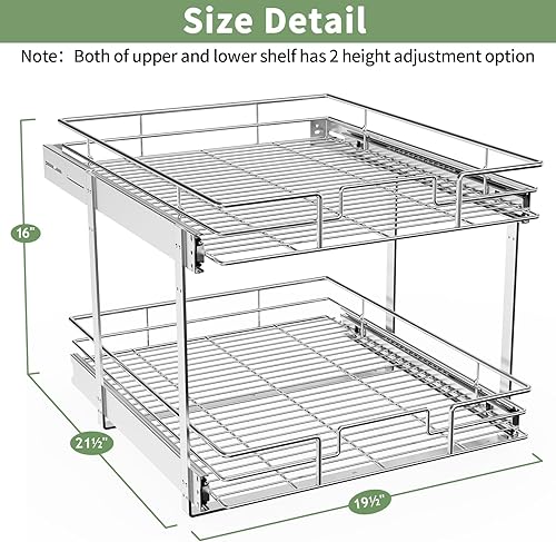 Miniatura 4 de ROOMTEC Organizador de armario extraíble (19.5 pulgadas de ancho x 21.5 pulgadas de profundidad), 2 niveles de almacenamiento extraíble para cajón