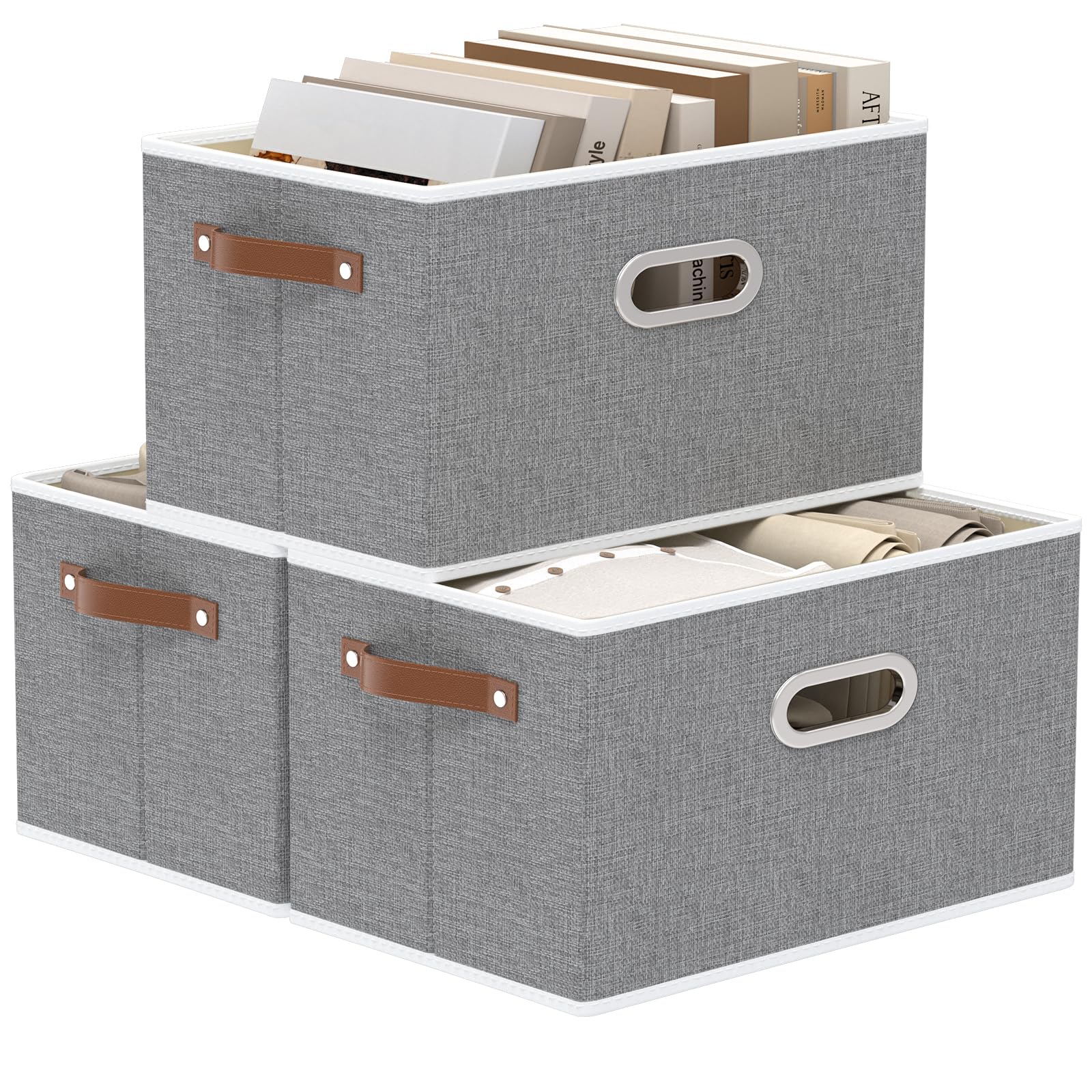 Yawinhe Aufbewahrungsboxen,3 Stück Faltbare Stoffboxen,43x30x26cm,Grau