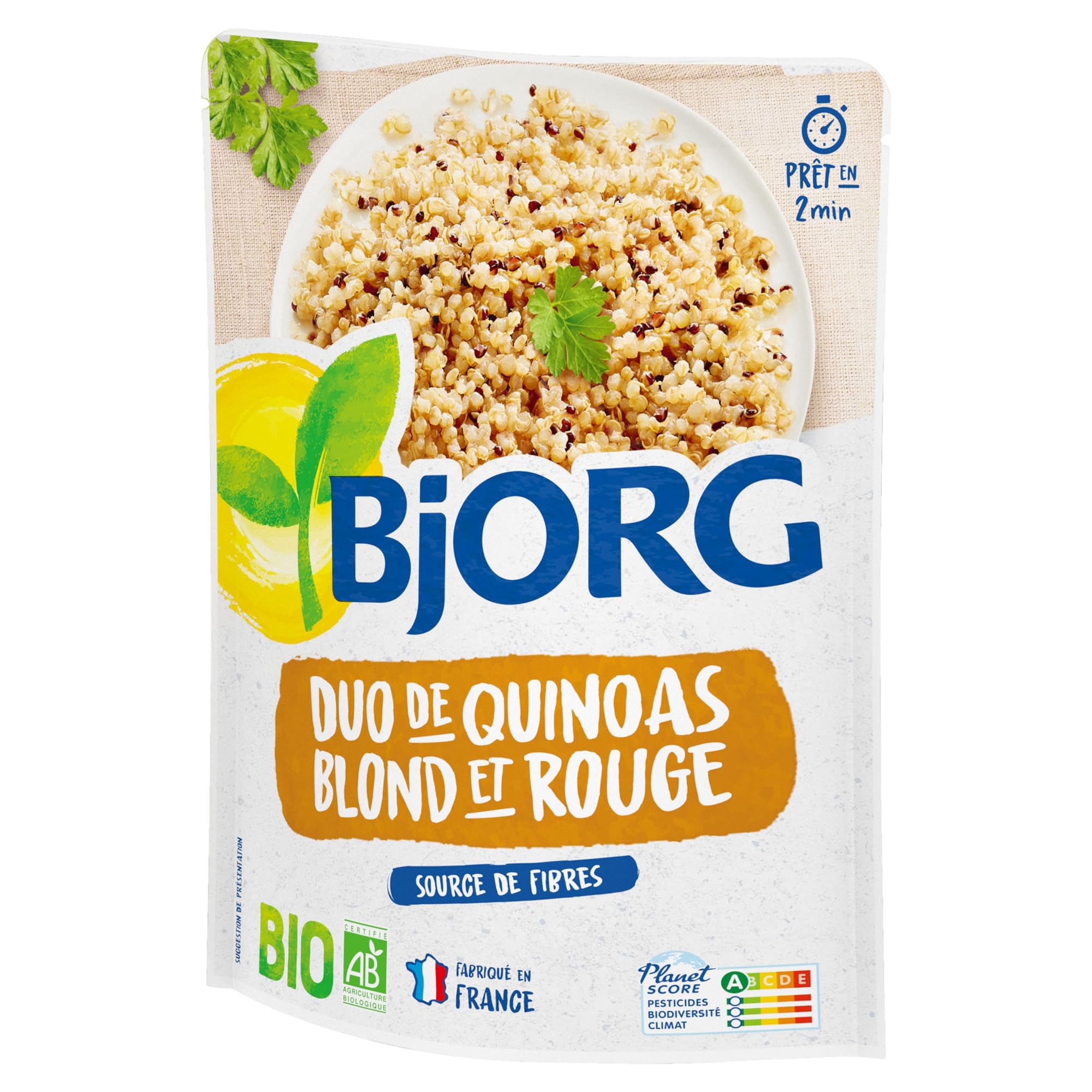 BJORG - Plat Cuisiné Veggie - Duo Quinoa Blond et Rouge - Bio - 2 x 220 g | Plat préparé Végétarien - 100% Végétal - Prêt en 2 min - Source de Protéines - Doypack Micro-ondable