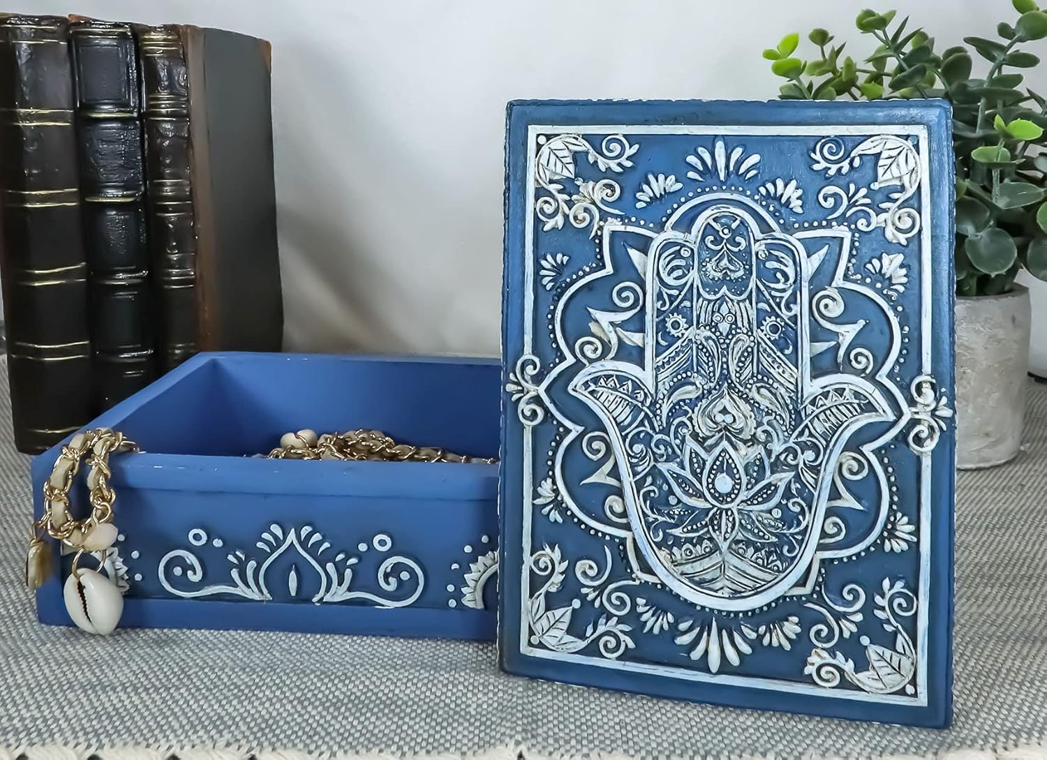 Ebros Feng Shui Hamsa Palm Hand Of God Warding Off The Evil Eye Decorative Box Storage Stash Trinket Jewelry Tarot Card Boxes Lucky Talisman Feng Shui Accent