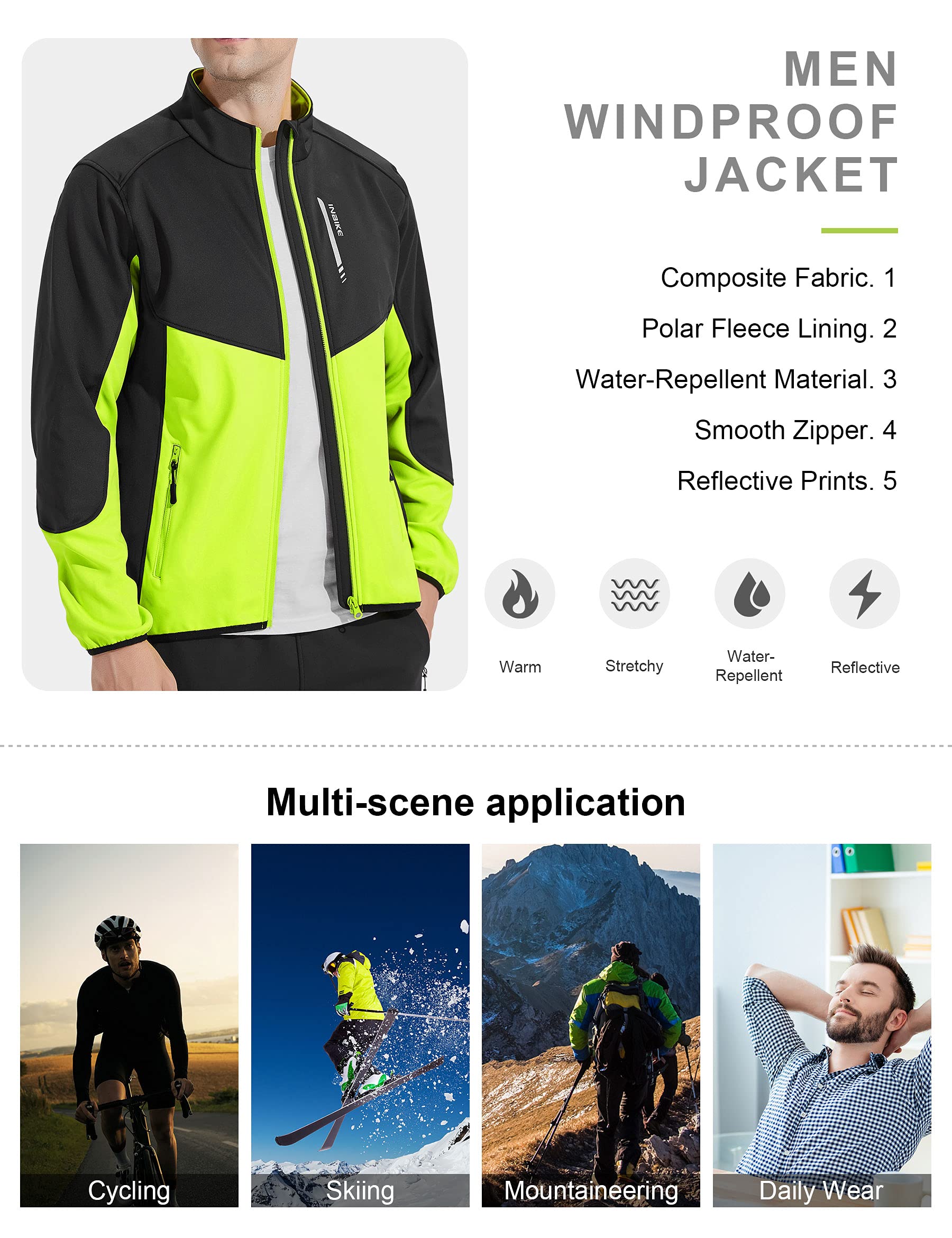 INBIKE Cortavientos Hombre Chaqueta Ciclismo Invierno Impermeable Softshell con Capucha WJ603
