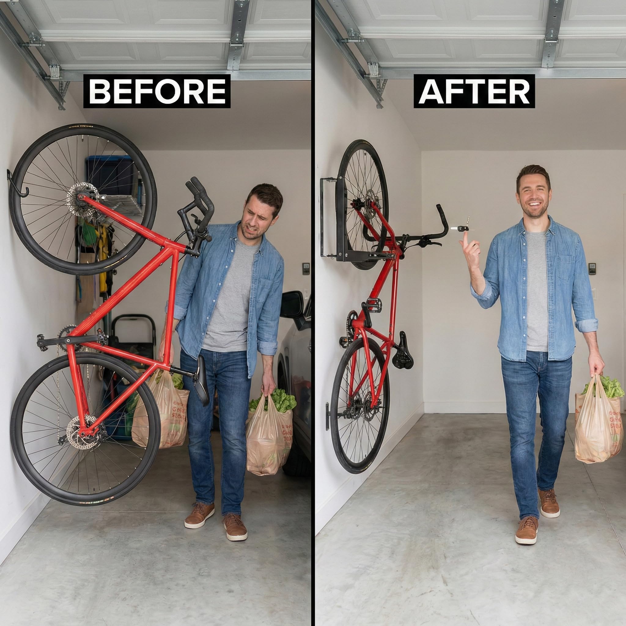 Fahrrad-Wandhalterung, Fahrradaufhänger für Garage, platzsparend, vielseitig verwendbar, einfach zu be- und zu entladen