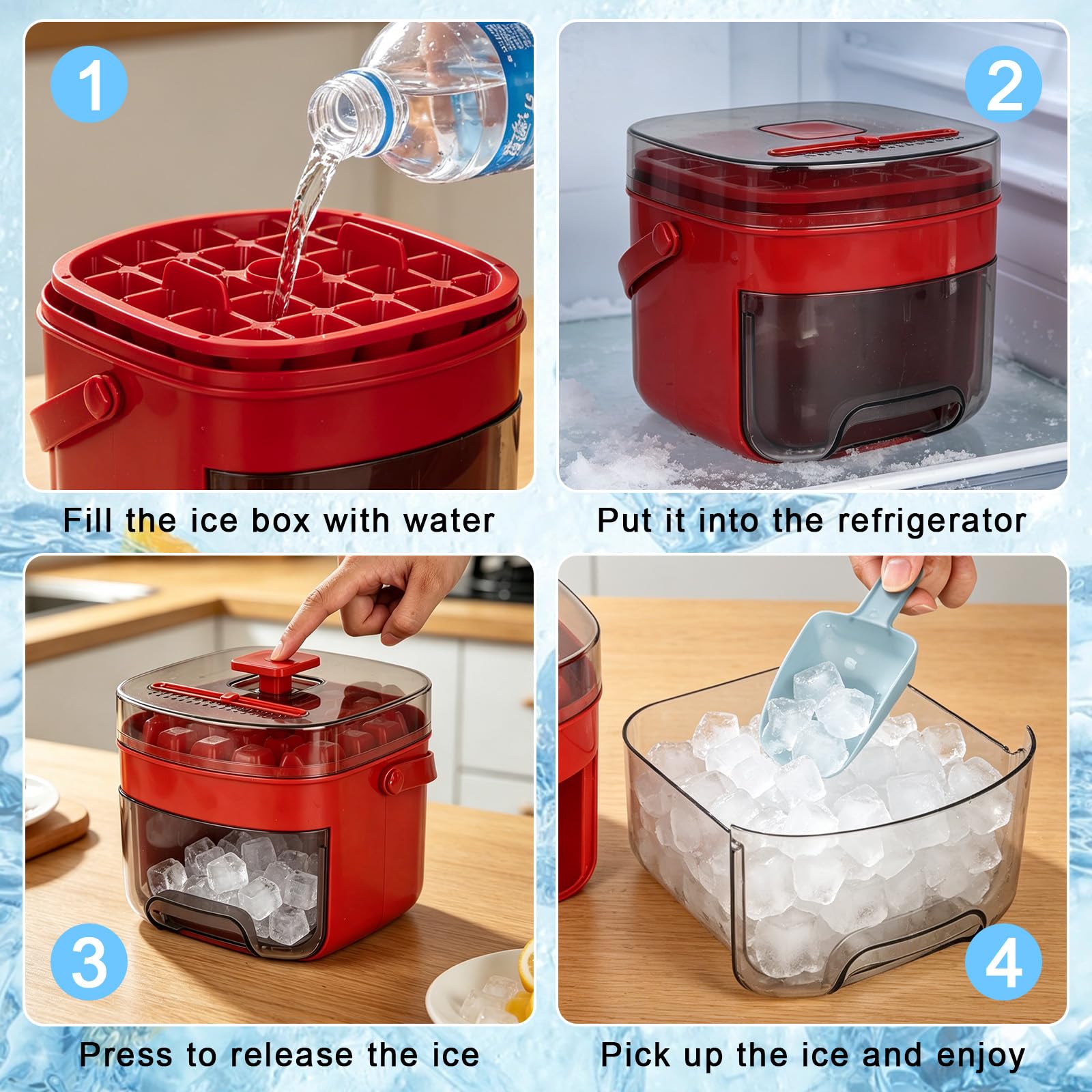 Máquina para hacer hielo, 48 cubitos de hielo, incluye cuchara de hielo y cesta, liberación rápida en 1 segundo, ideal para whisky, cócteles, café y cerveza