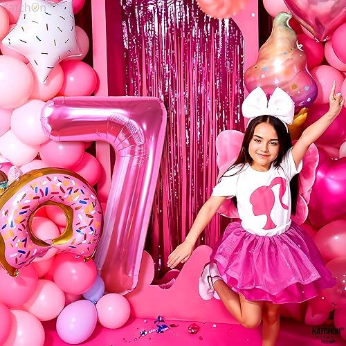 Miniatura 4 de KatchOn, Globo rosa intenso del número 7, 40 pulgadas, globo rosa intenso del número 7 para cumpleaños, decoraciones de 7 cumpleaños para niñas,