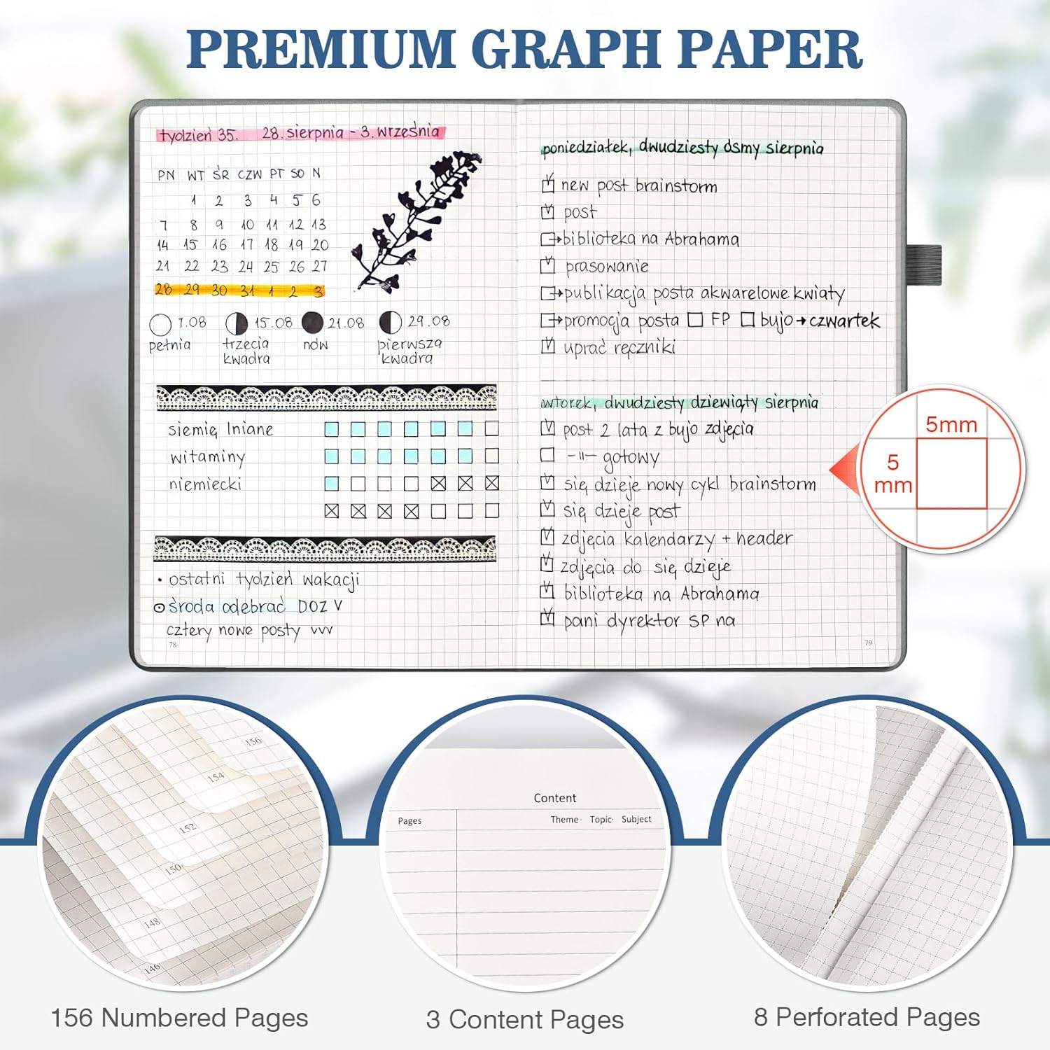 Graph Paper Notebook 3 Pack, A5 Grid Notebook Journal, Graph Notebook with 120gsm Paper, Hardcover Leather Journal for Writing, Grid Paper Notebook for Work, School Supplies, Engineering,5.75" x 8.38"