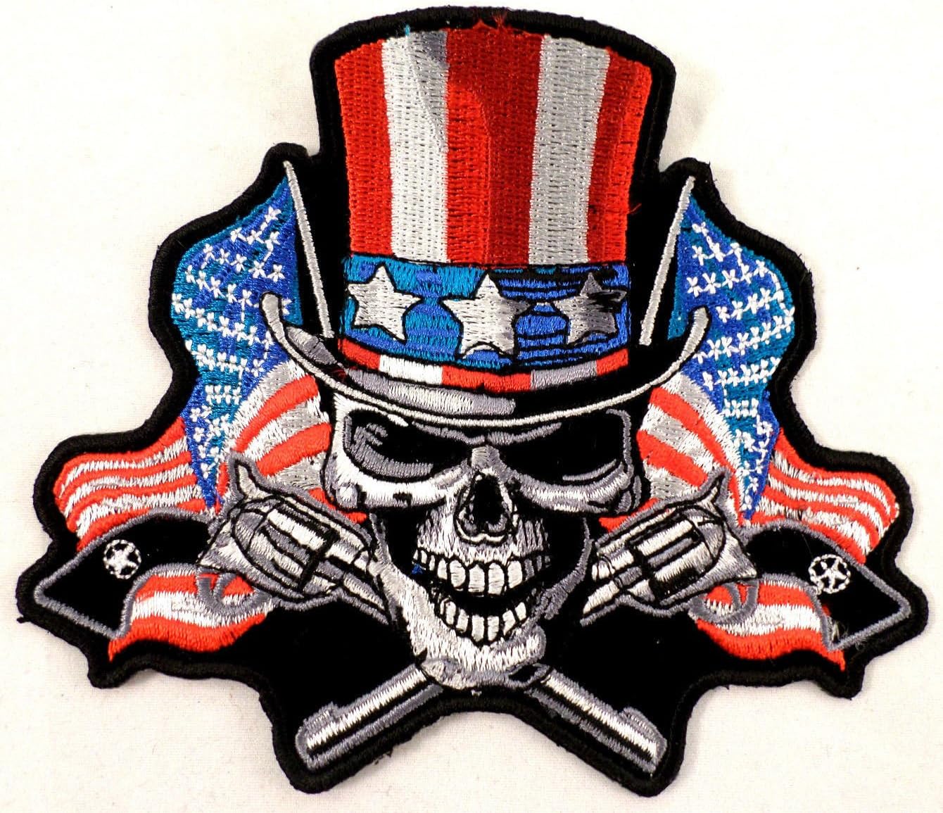 Angrier Uncle Sam Flag & Pistols Skull Biker Motorcycle Uniform Patch 10X9#P-Xl