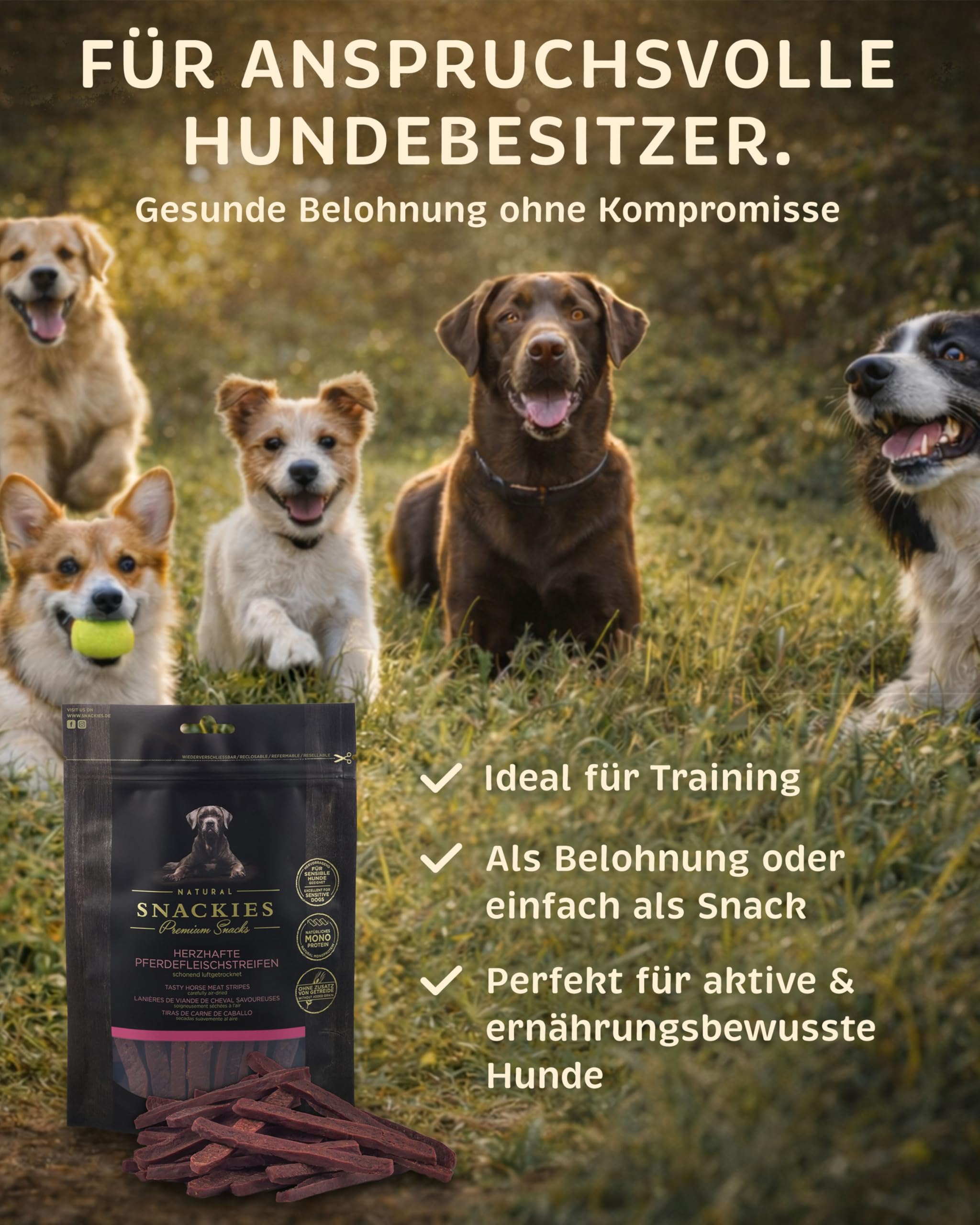SNACKIES Vorteils-Set Pferd 6+1 Pack (à 170g) Premium Snacks für Hunde
