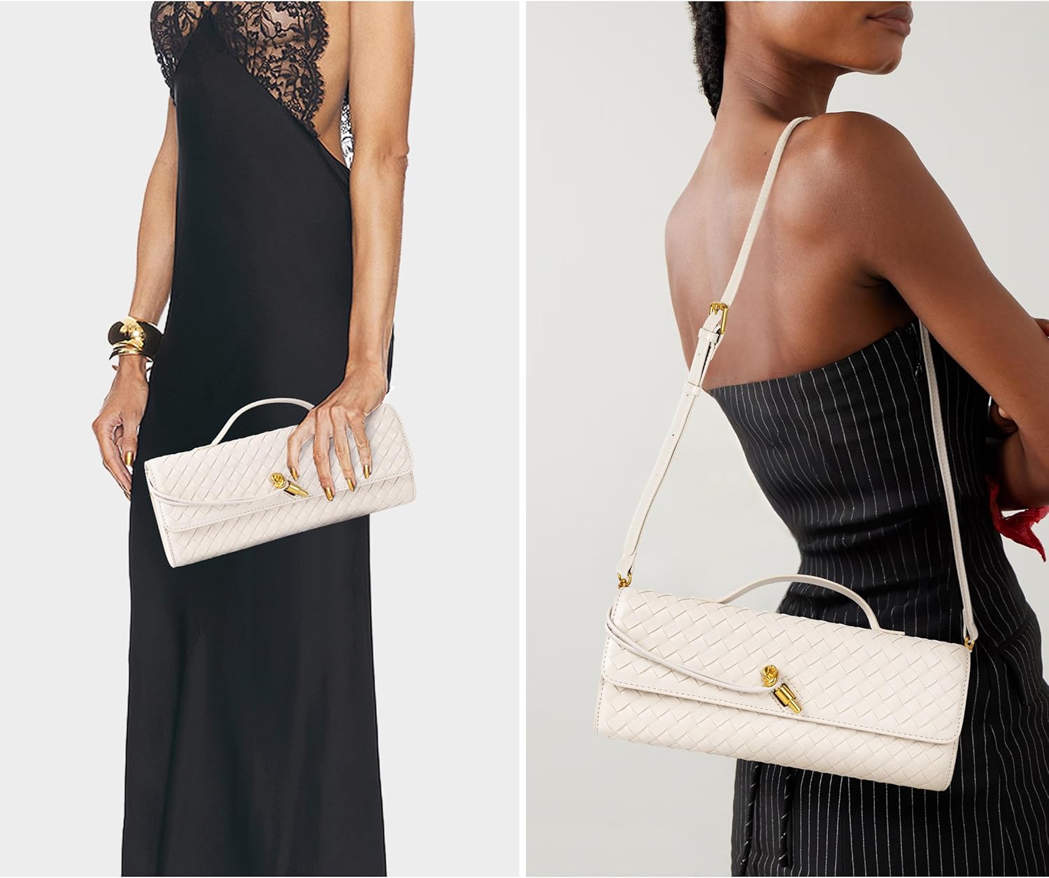 Joryin Woven Purse for Women Evening Clutch Woven Leather Handbags Crossbody Bag Purse Formal Evening Bag, Vegan Leather - Image 2