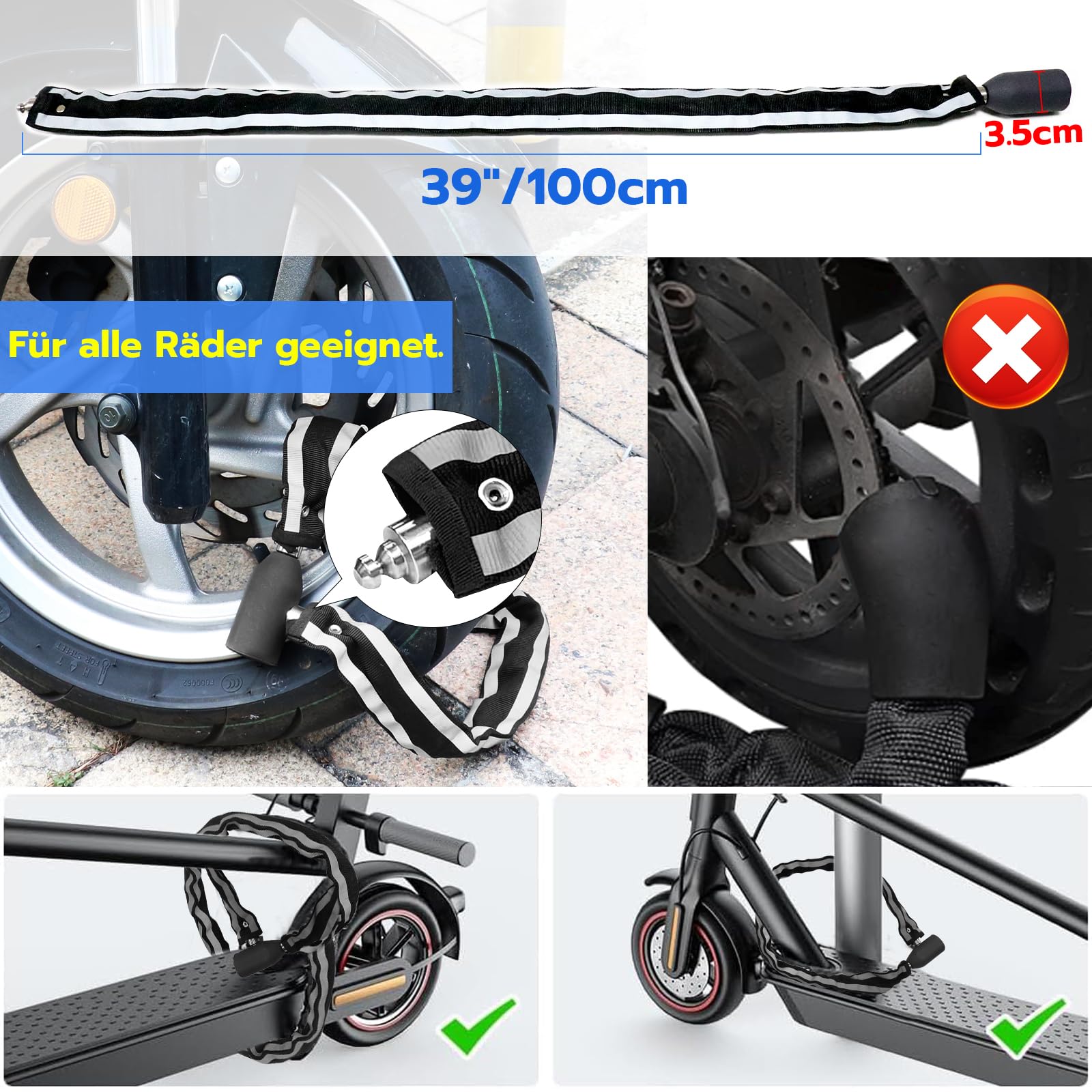Anweller Lucchetto per bicicletta con impronte digitali, ad alta sicurezza, antifurto, con app, maglie in acciaio temprato, 6 mm x 100 cm, cavo impermeabile