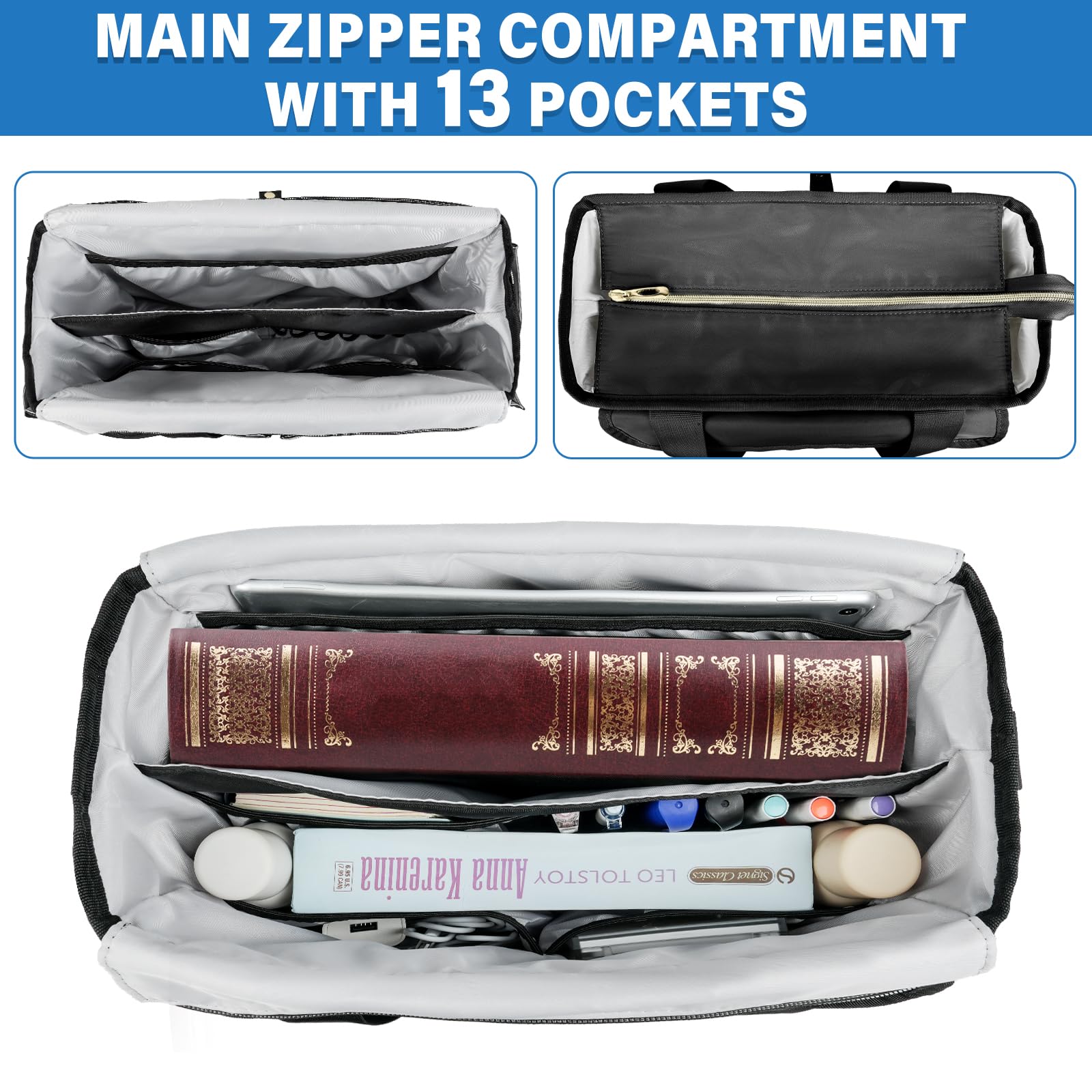 Bolsa de Biblia con funda para la Biblia para mujer, funda de transporte de la Biblia con correa para el hombro y múltiples bolsillos para accesorios de estudio bíblico, negro, solo bolsa