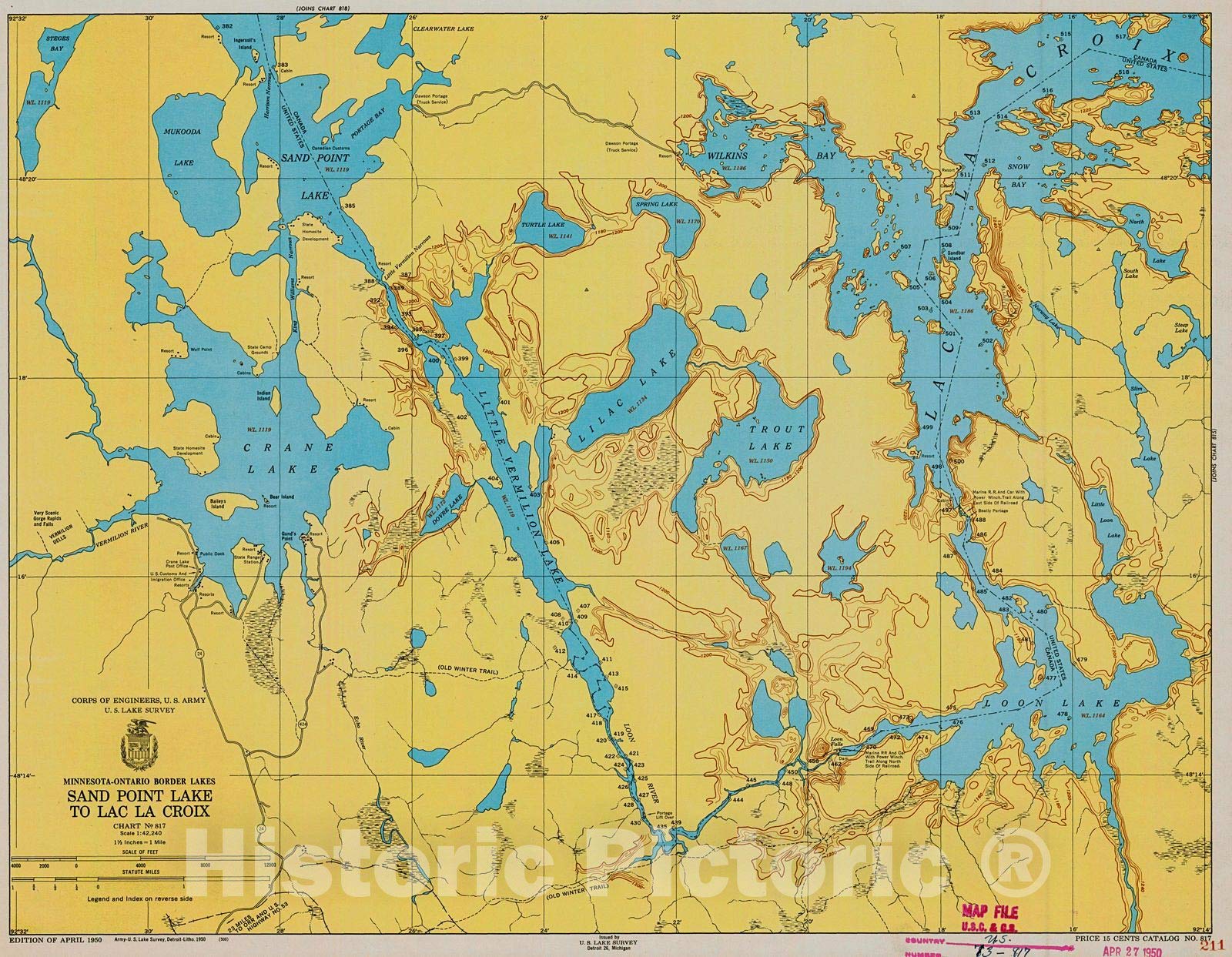 Amazon.com: Historic Pictoric Vintage Map - Minnesota-Ontario Border Lakes  Sand Point Lake to Lac La Croix, 1950 Nautical NOAA Chart - Vintage Wall  Art - 55in x 44in: Posters & Prints
