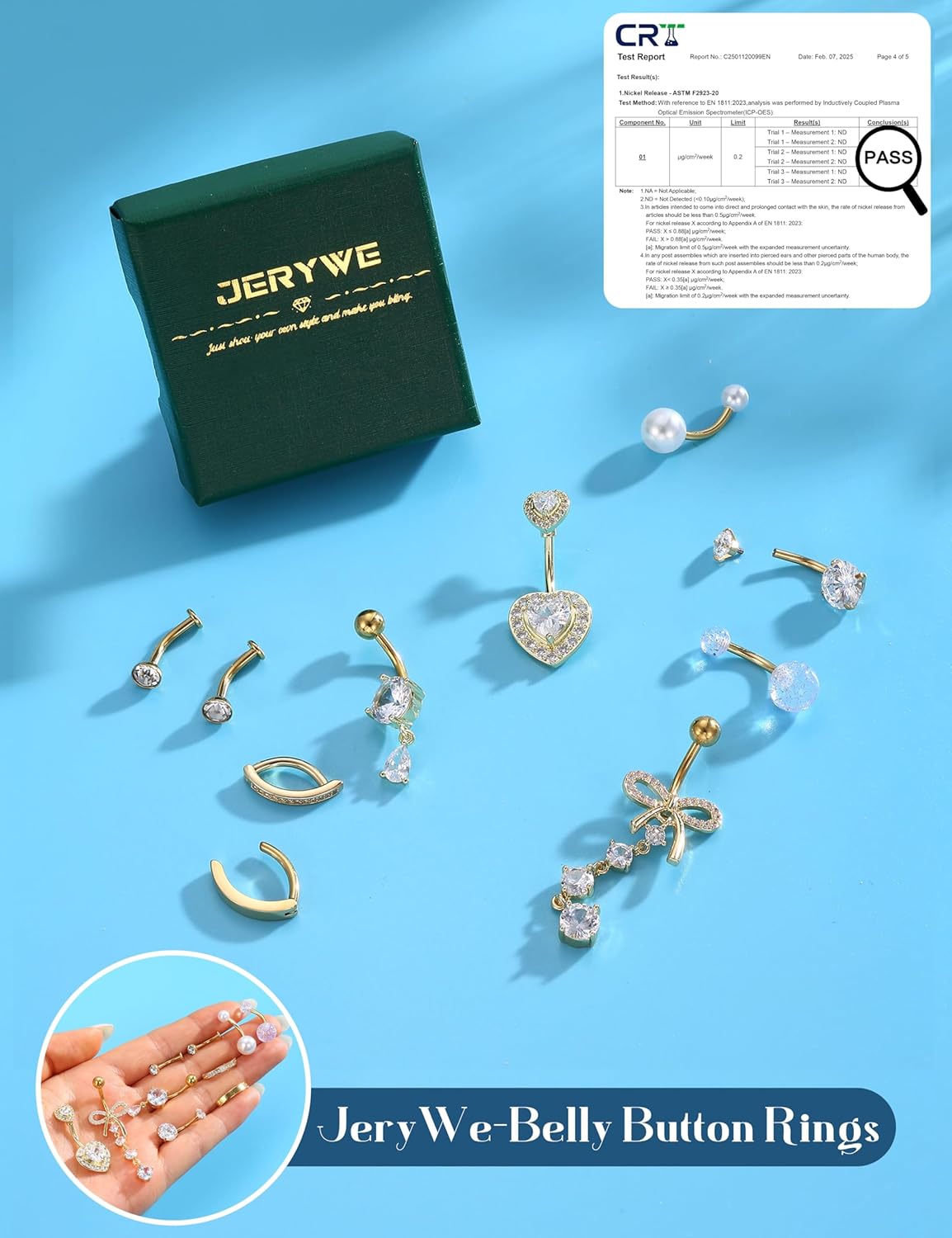 JeryWe Hypoallergenic Belly Button Ring Surgical Stainless Steel Dainty Dangle Navel Piercing Jewelry CZ Bow Heart Ball Pearl Clicker Piercings for Women - Image 7