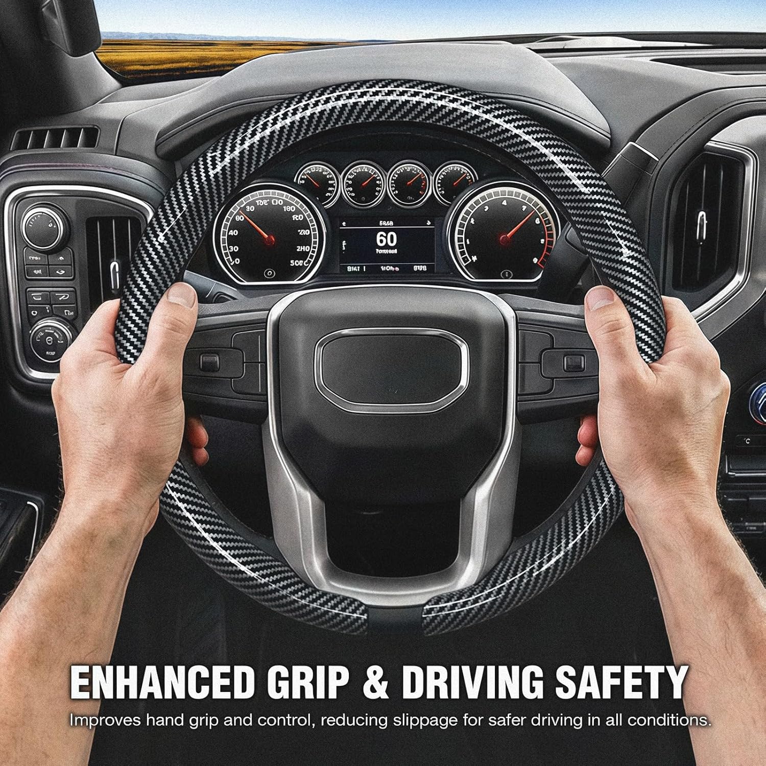 Car Steering Wheel Cover for Ford Crown Victoria 1993-2010, Car Accessories Steering Wheel Cover for Women Men, Carbon Fiber Anti-Slip Comfortable Grip, O & D Shape Standard Size (14.5"-15" - Gray)