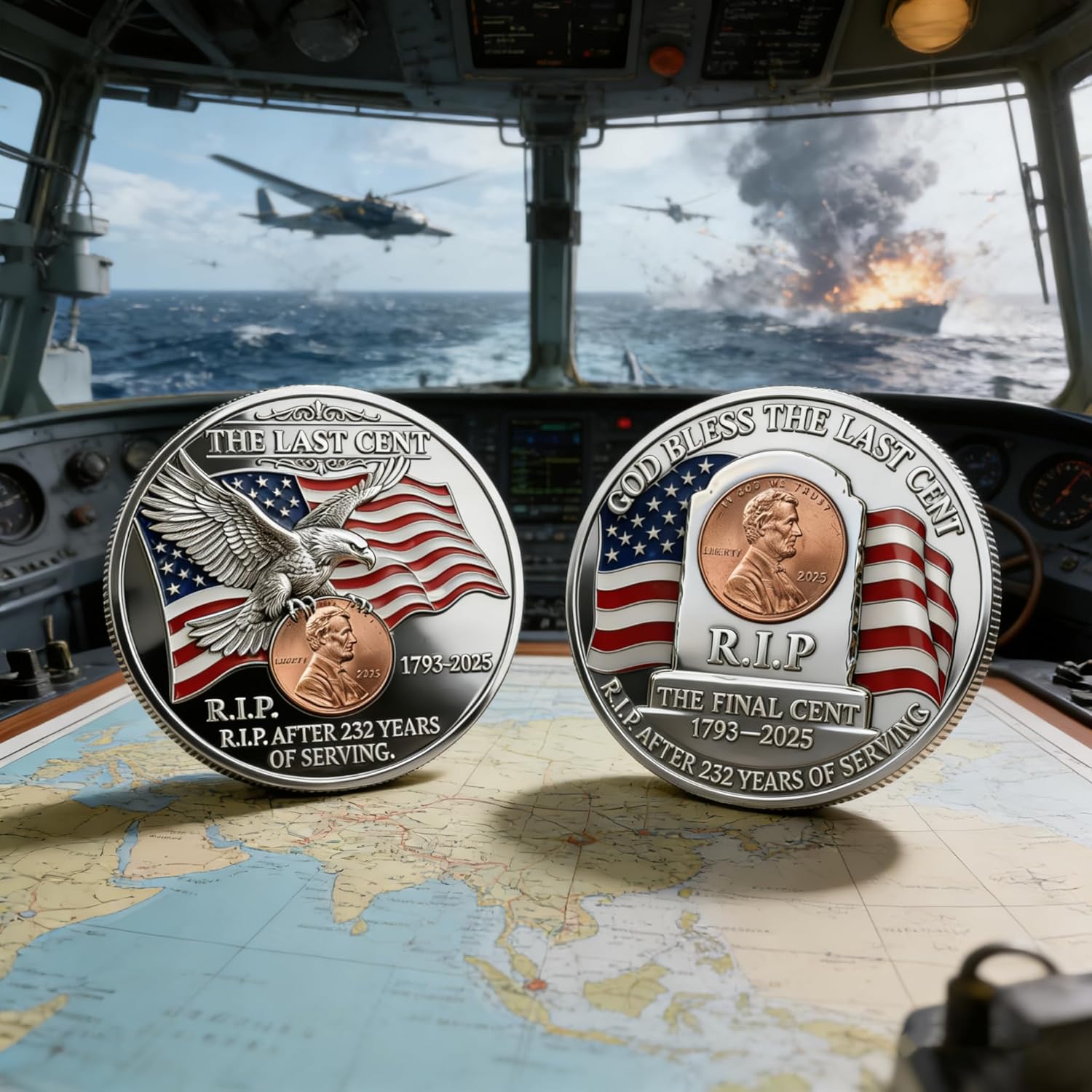 Collectible Medallion – The Final Cent 2025 Tribute Coin, 1793-2025 Last Penny Commemorative, 3D Engraved Uncirculated Challenge Coin for Collectors – Not Legal Tender (Smooth Edge)