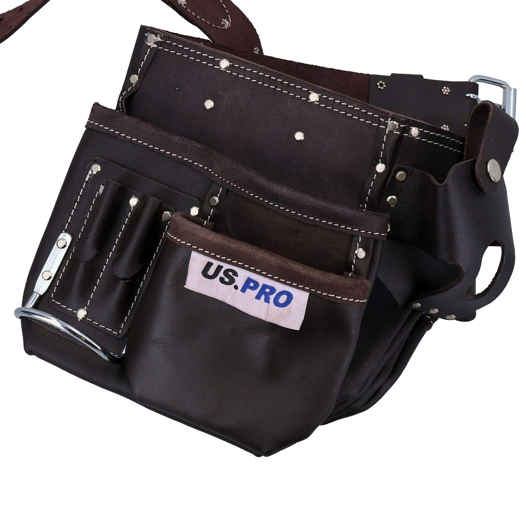Double ceinture de péage en cuir avec boucle de ceinture réglable 11 poches