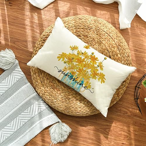 Miniatura 2 de AVOIN colorlife Hello Sunshine - Funda de cojín de flores amarillas, 12 x 20 pulgadas, para primavera y verano, para sofá