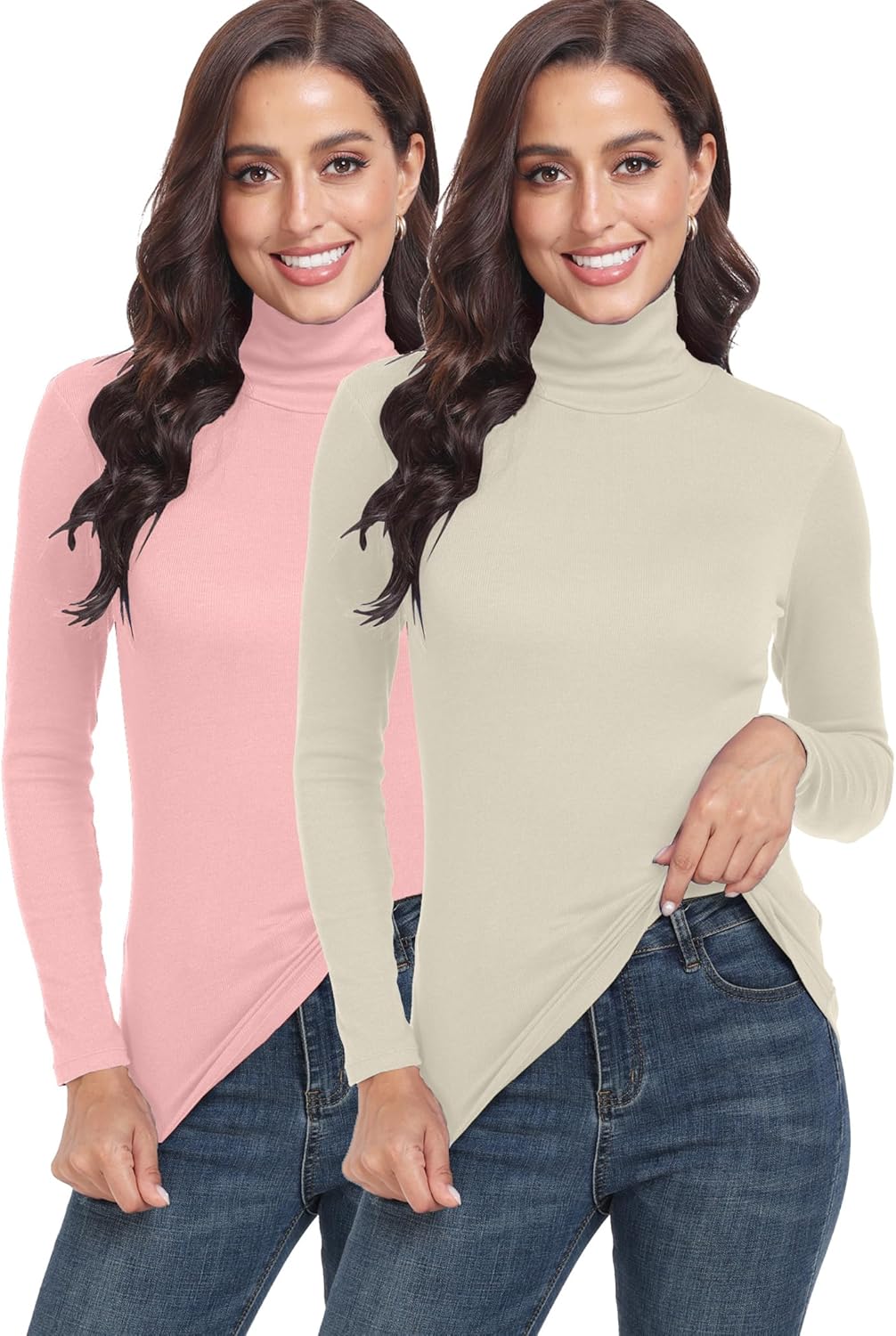 TAIPOVE Turtle Neck Long Sleeve Shirt Women's Ribbed Knit Turtleneck Tops Slim Fitted Thermal Pullover Undershirt
