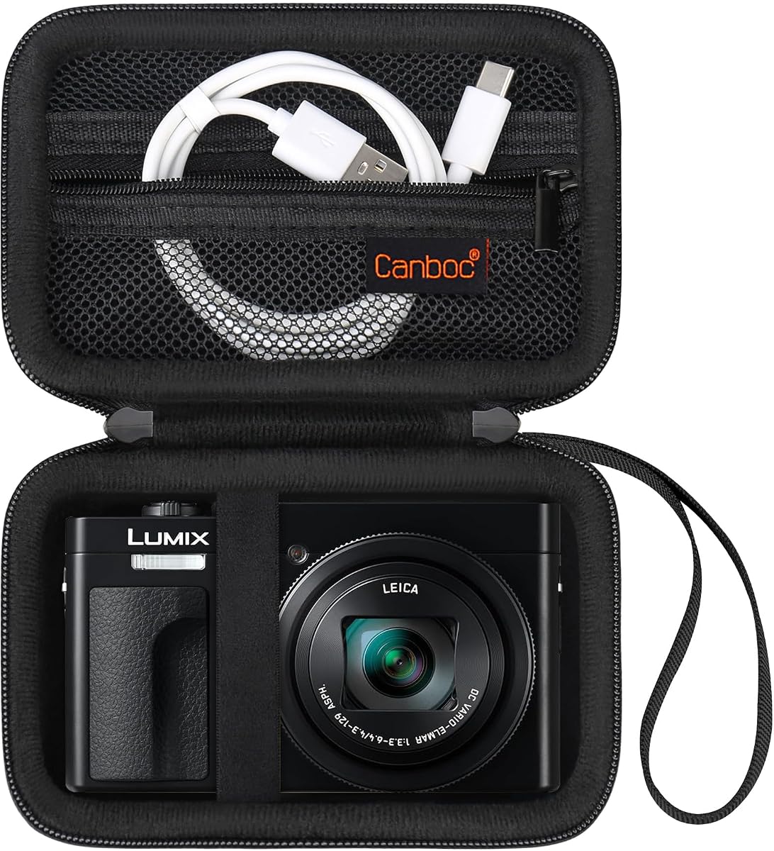 Canboc Carrying Case for Panasonic LUMIX ZS99/ TZ99/ ZS300 Digital Camera | For TZ300/ LX10/ ZS80/ ZS100/ ZS70/ ZS200 Point and Shoot Camera, Mesh Pocket fits Cable, Batteries, Black (Case Only)