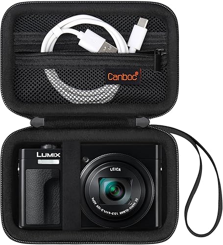 Canboc Funda rígida para cámara digital Panasonic Lumix ZS200ZS100ZS80ZS70ZS60LX10 4K, bolsa de transporte de viaje, bolsillo de malla para cable
