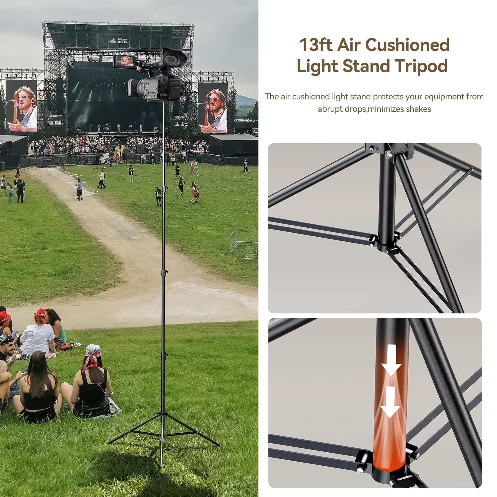 Lekki statyw 4 m, Cisian 406.4 cm/4 m, amortyzowany powietrzem metalowy statyw fotograficzny z adapterem śrubowym 0,6 cm i 1 cm do większości aparatów DSLR, profesjonalnych aparatów sportowych