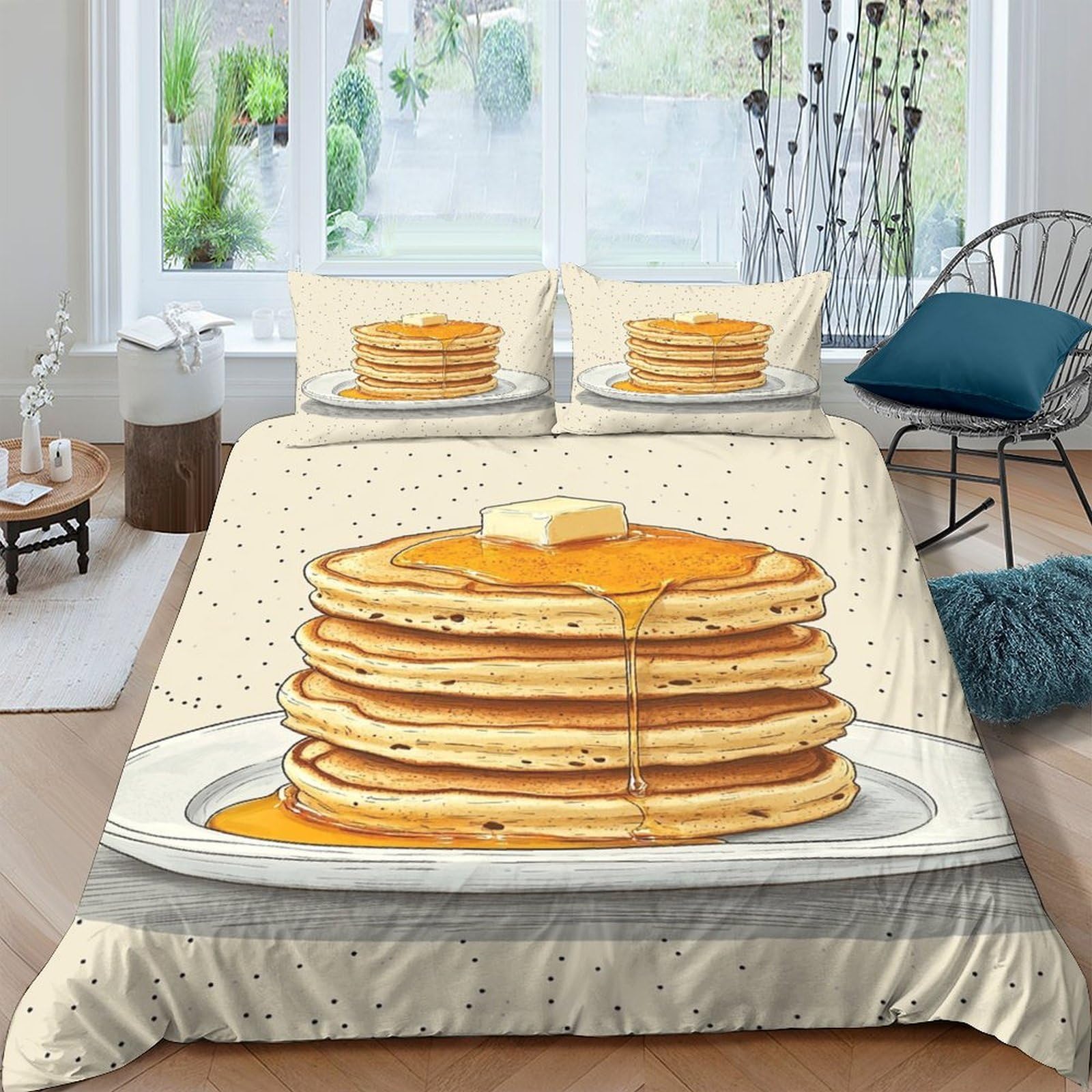 Ctjqhvkz Style-7 3D Printed Pancake Stack Fitted Sheet Microfiber Soft Anti-Slip Bed Cover For Bedroom Dorm Room Decor Single（135X200cm）