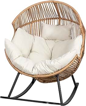 Amazon.com : JAMFLY Egg Chair Outdoor Rocking Chairs, Wicker Amazon.com : JAMFLY Egg Chair Outdoor Rocking Chairs, Wicker