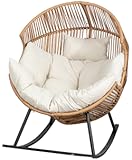 JAMFLY Egg Chair Outdoor Rocking Chairs&comma; Wicker Patio Chair Oversized Lounger Chair with Cushion for Indoor Living Room Bedroom Outside Patio Backyard Balcony&comma; Beige