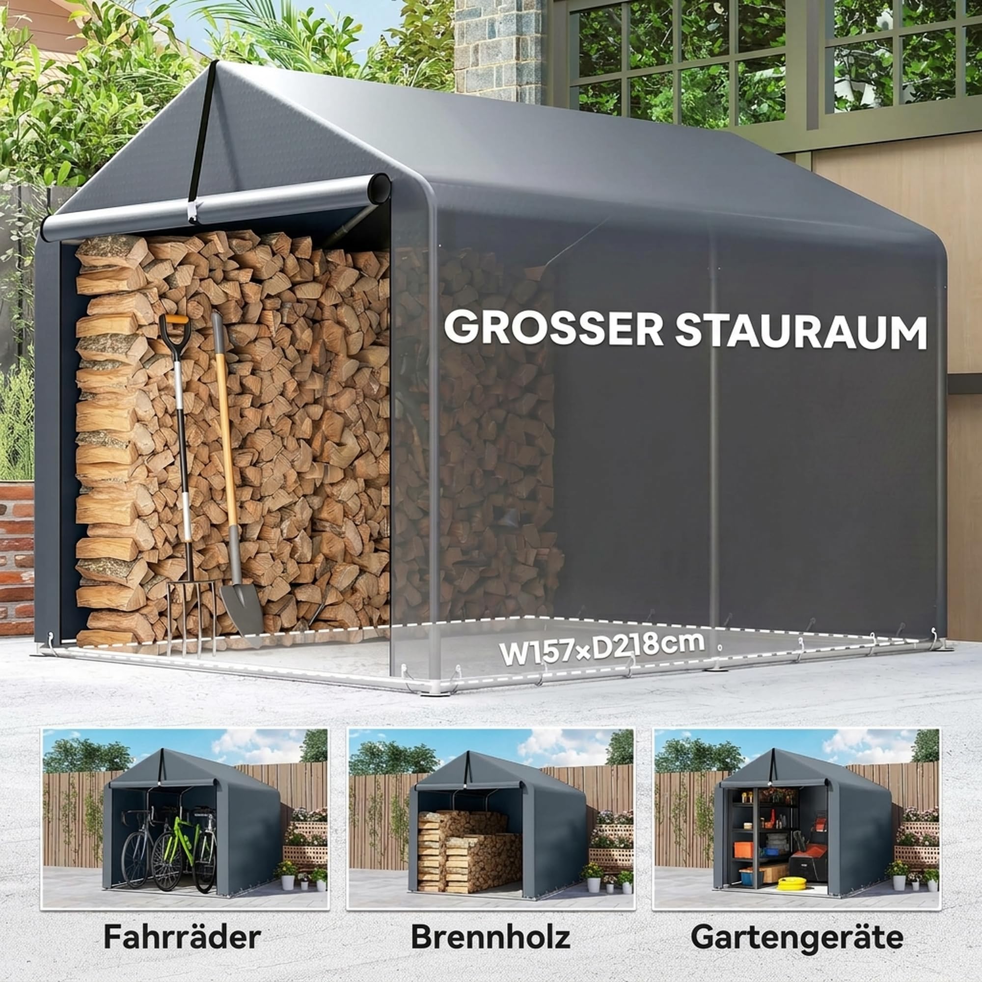 Outsunny Garagenzelt 2,2 x 1,6 m Wasserdicht Stahlrahmen Dunkelgrau