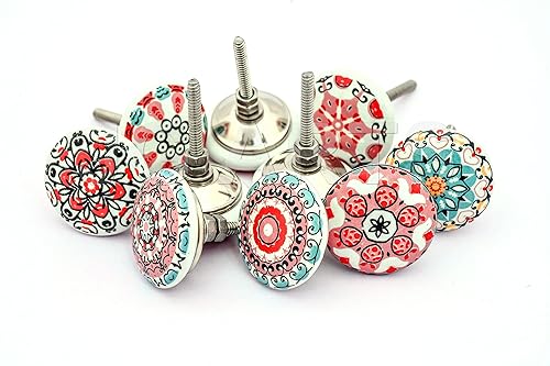 10 pomos de cerámica con diseño de flores de aspecto vintage, color rosa, para manija de puerta, gabinete, cajón, armario, mandala (10)