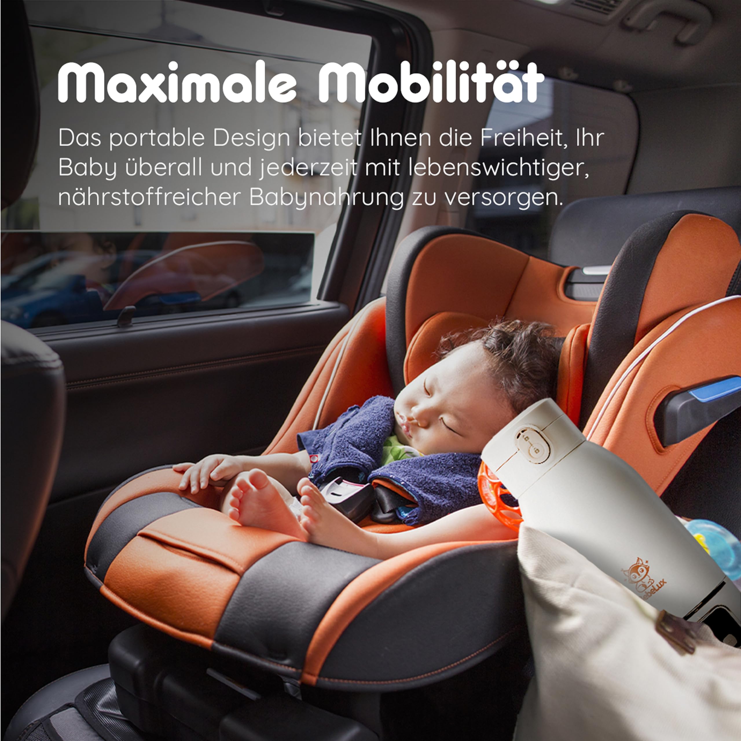 BEBELUX BebeWarm V2 Lux Mommy Kit - Calentador de biberones | Temperatura perfecta en dos minutos, hasta 500 ml, batería, USB-C, juego de accesorios, color beige