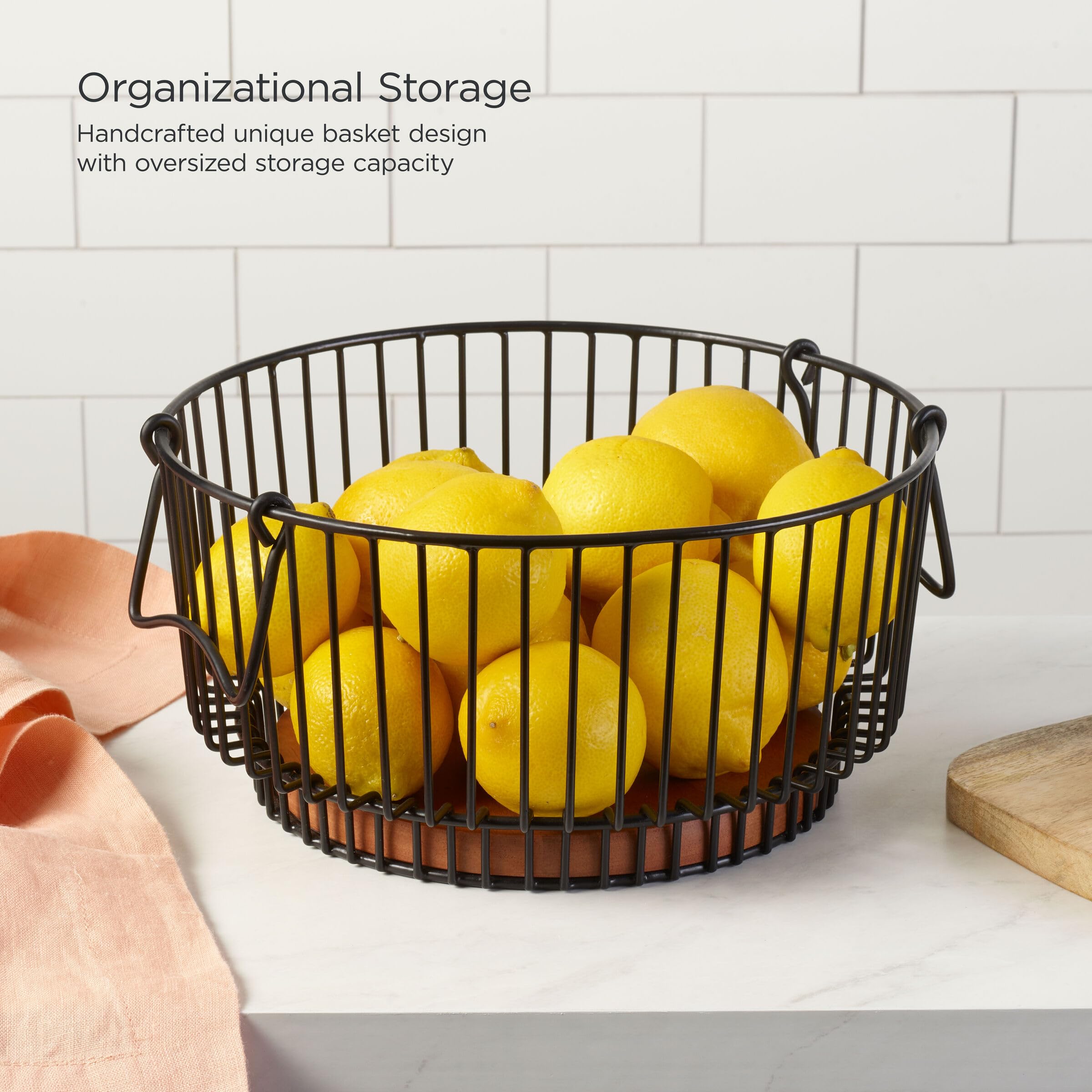 Gourmet Basics by Mikasa Ashford Drahtkorb mit Boden aus Mangoholz, Schwarz